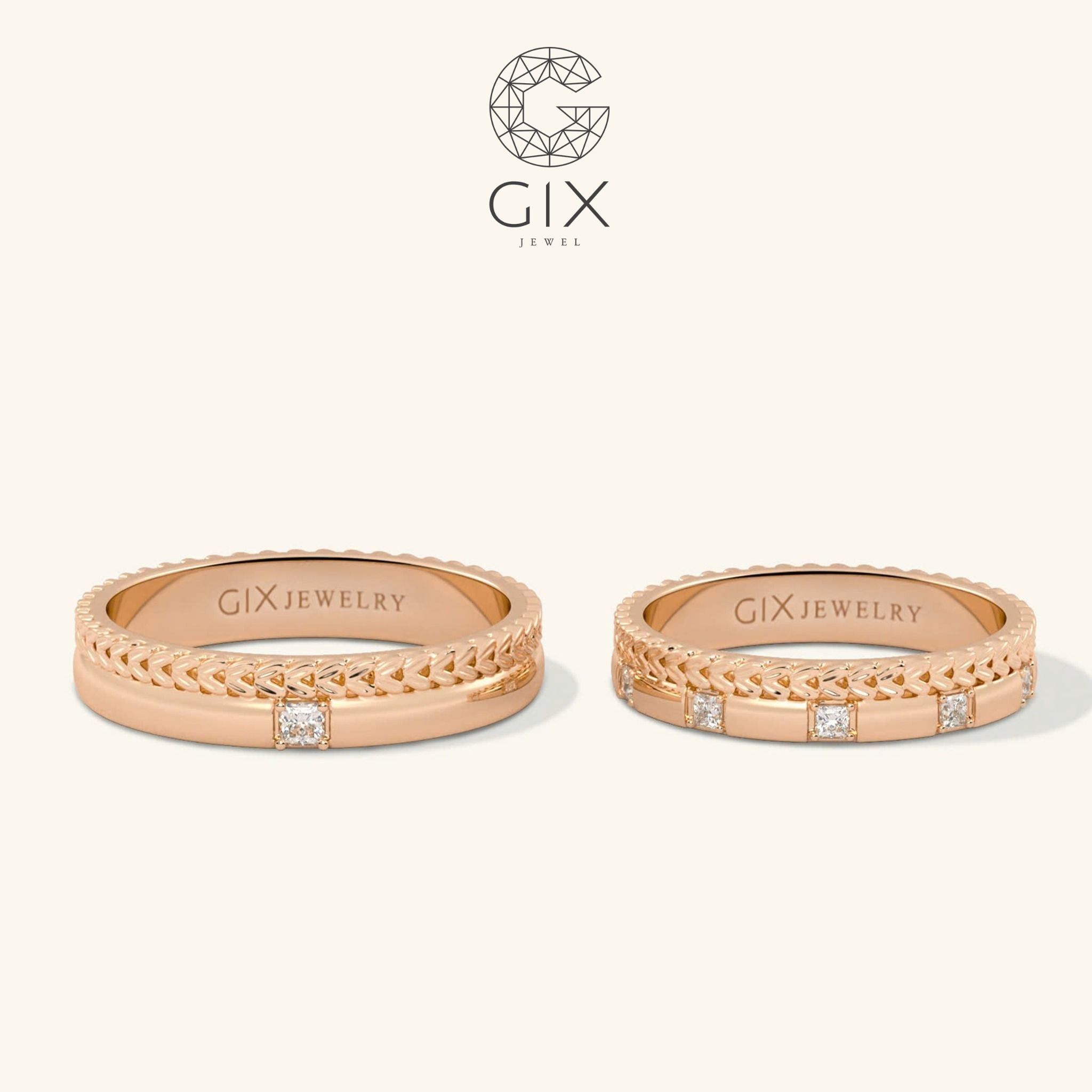  Nhẫn cưới vàng 18k hình vương miện đính đá Gix Jewel - GCR25050117 