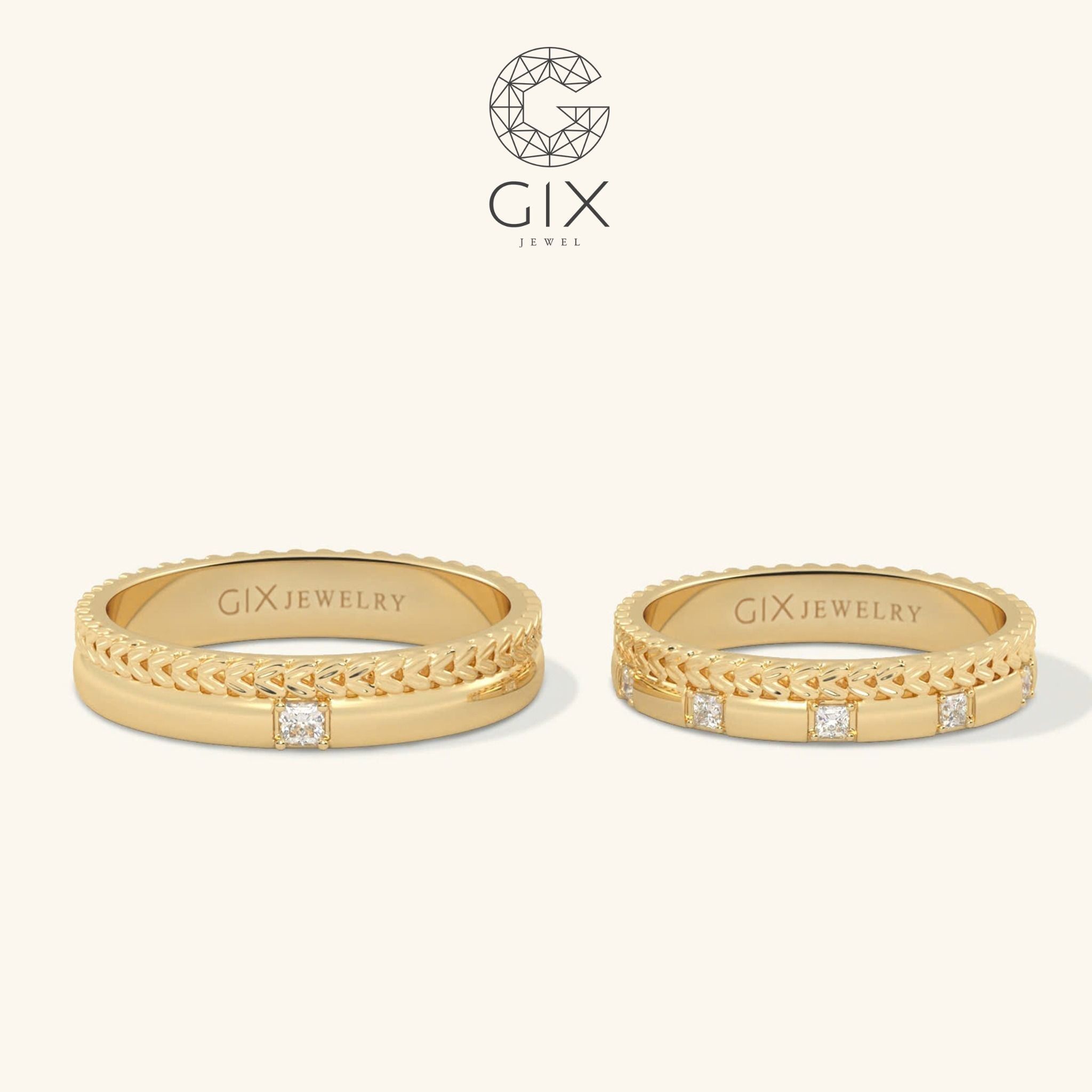  Nhẫn cưới vàng 18k hình vương miện đính đá Gix Jewel - GCR25050117 