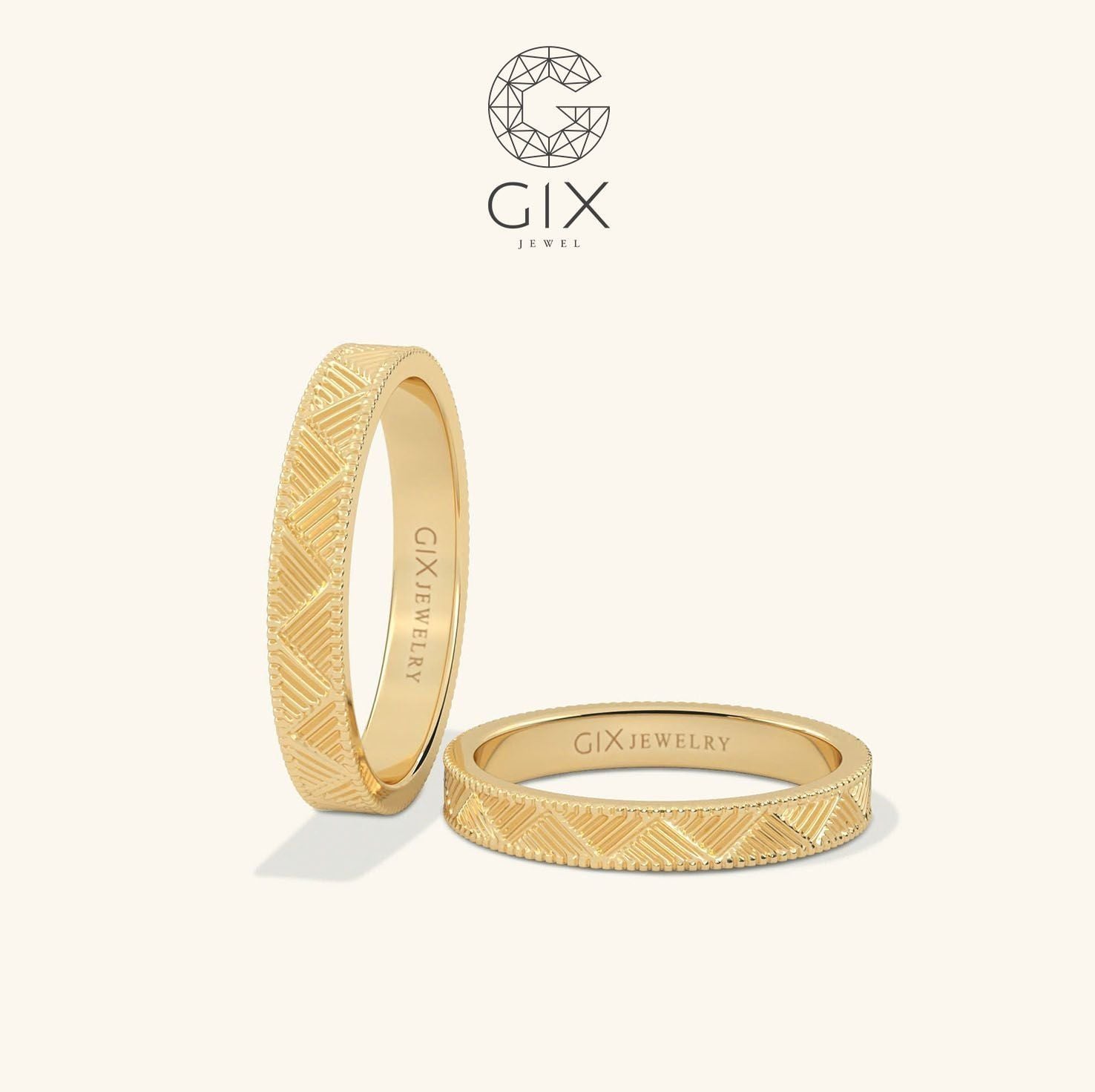  Nhẫn cưới vàng 18K khắc hoa văn đẹp Gix - GCR25050079 