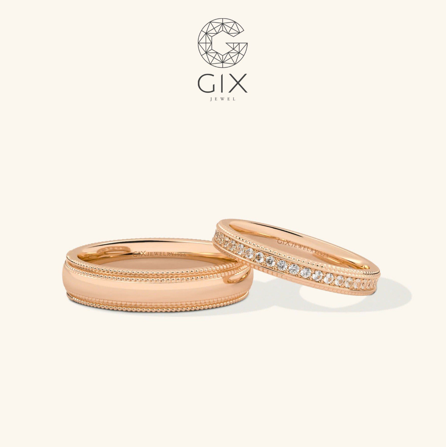  Nhẫn cưới vàng 18k đẹp đính kim cương tấm Gix - GCR25050094 