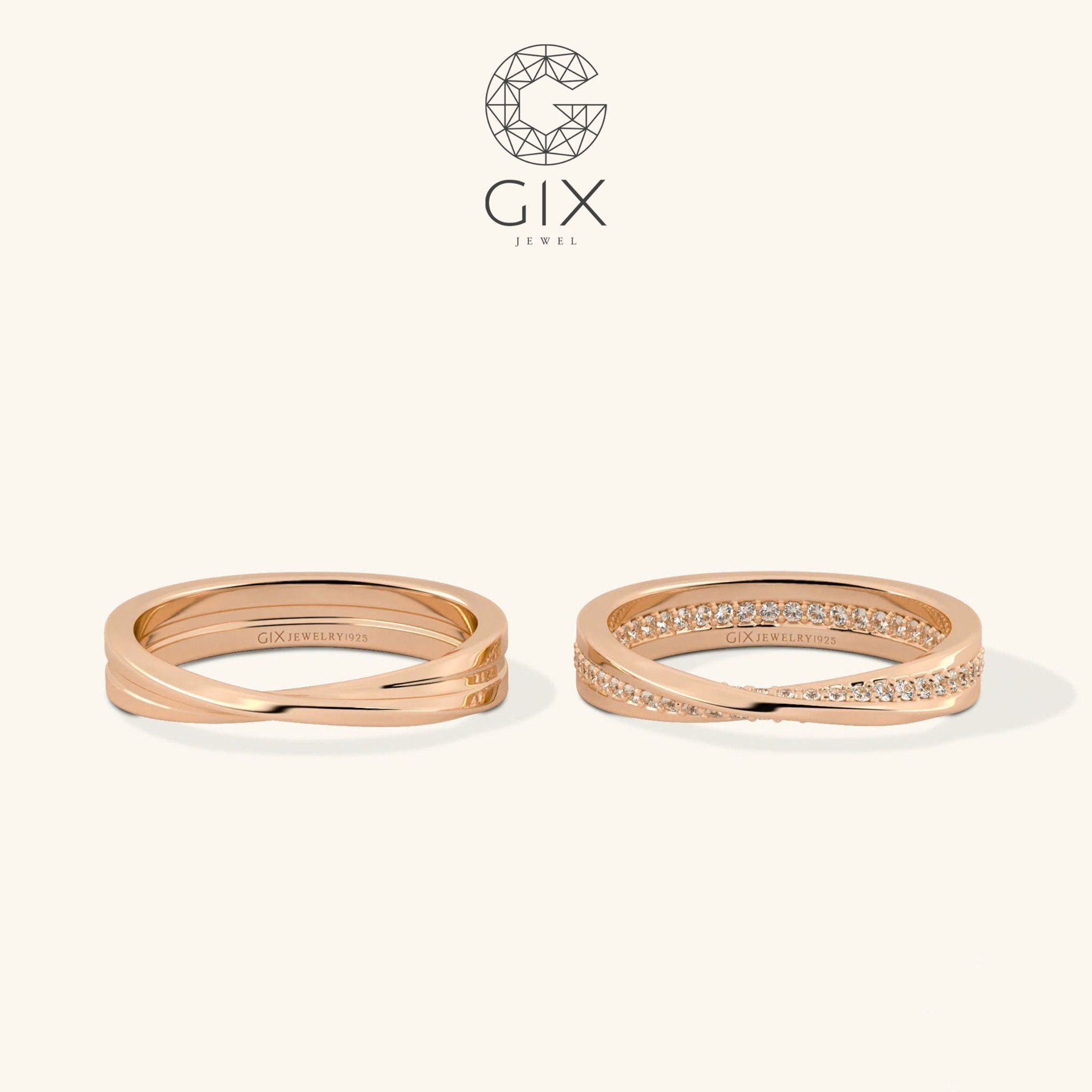  Nhẫn cưới vô cực Mobius vàng 610 đính kim cương Gix Jewel - GCR25050093 