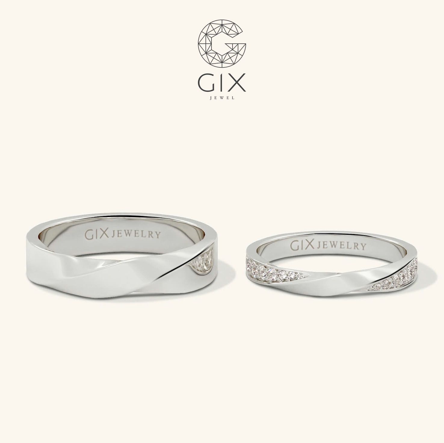  Nhẫn cặp bạc mạ vàng đính đá đơn giản đẹp Gixjewel - GCR25050060 