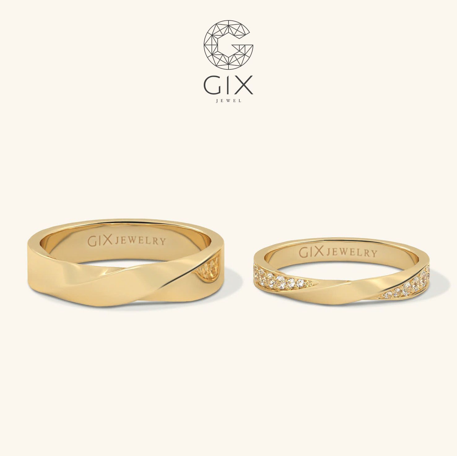  Nhẫn cặp bạc mạ vàng đính đá đơn giản đẹp Gixjewel - GCR25050060 