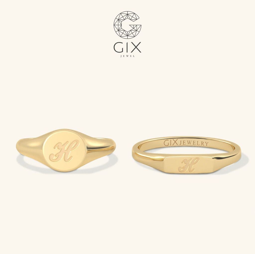  Nhẫn cưới vàng 14k signet ring khắc chữ Gixjewel - GCR25050084 