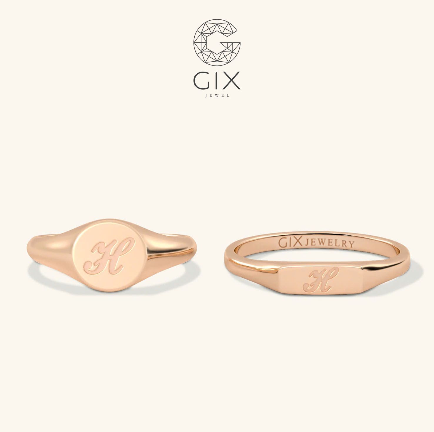  Nhẫn cưới vàng 18k signet ring khắc chữ Gixjewel - GCR25050084 