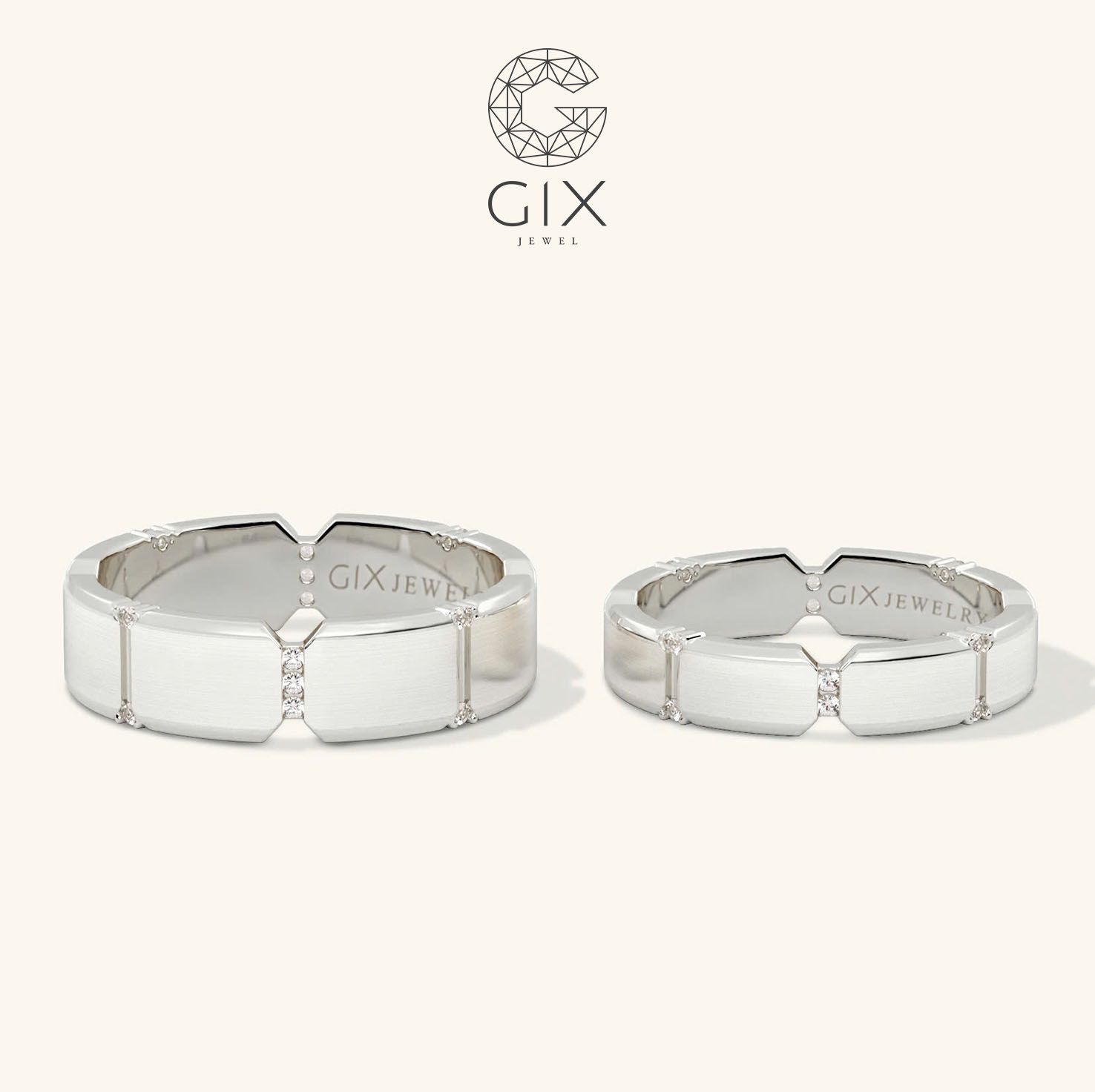  Nhẫn cưới vàng tây 18k khắc hoa văn đính đá cao cấp Gix - GCR25050069 