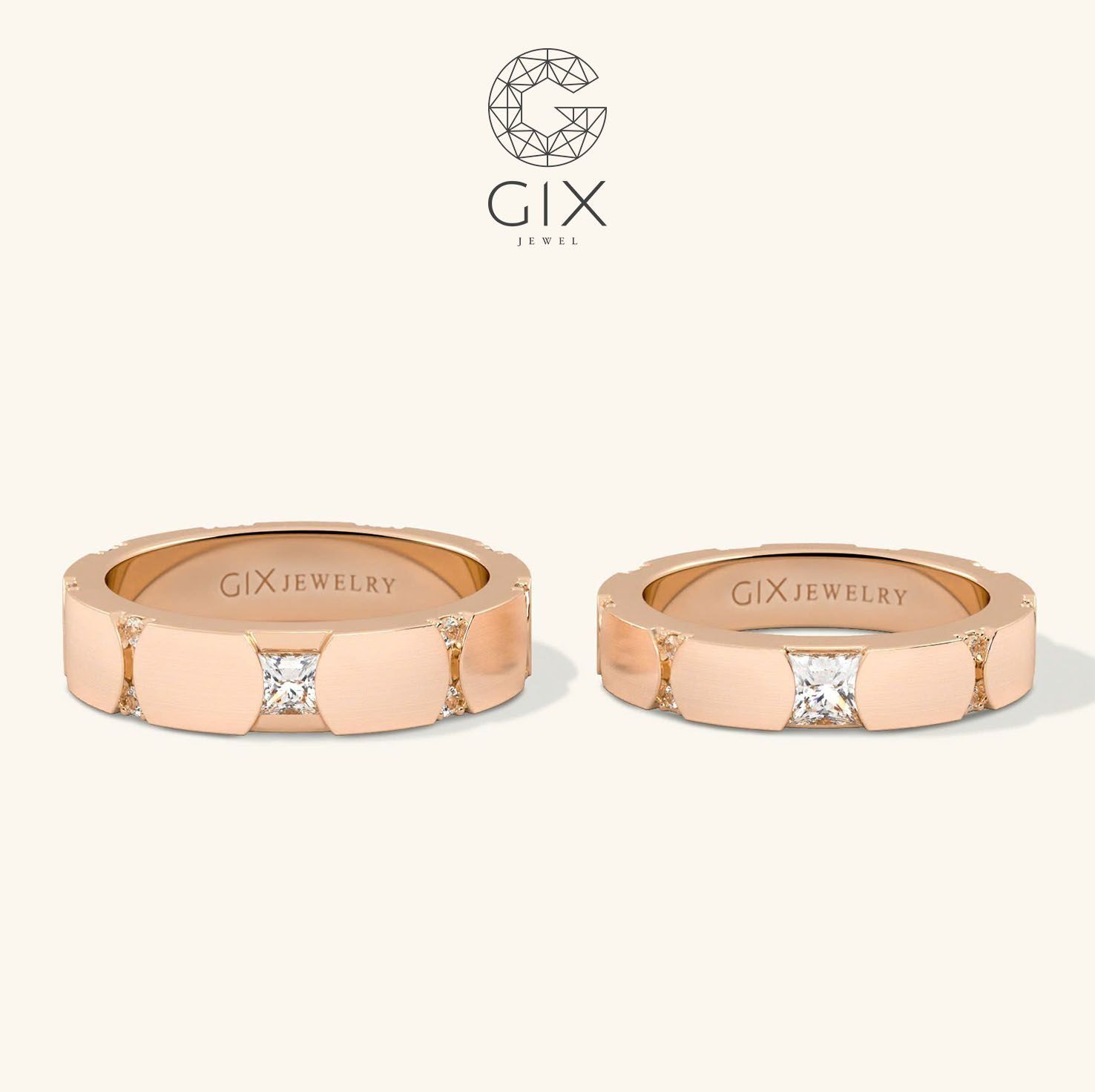  Nhẫn cưới vàng 610 đính kim cương Moissanite Gix - GCR25050070 