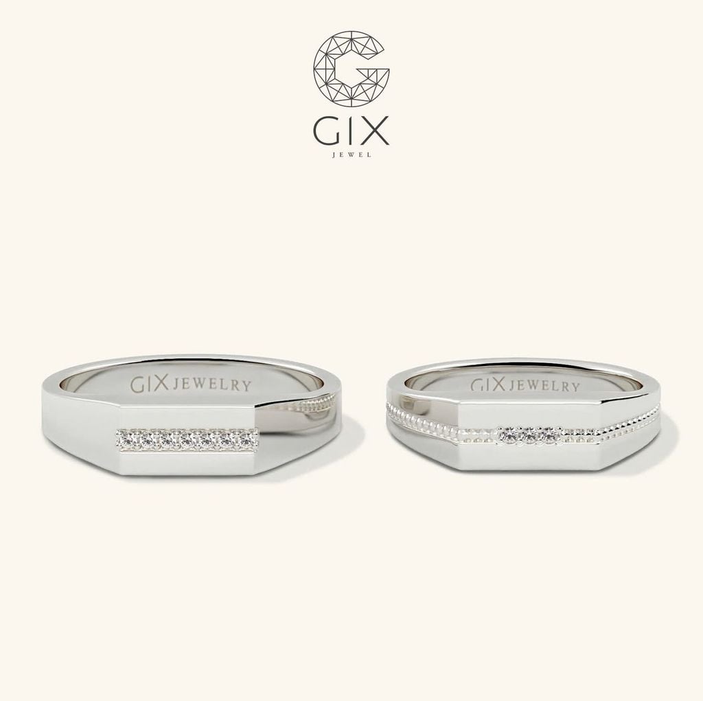  Nhẫn đôi signet ring nam nữ đính đá đẹp Gix - GCR25050082 