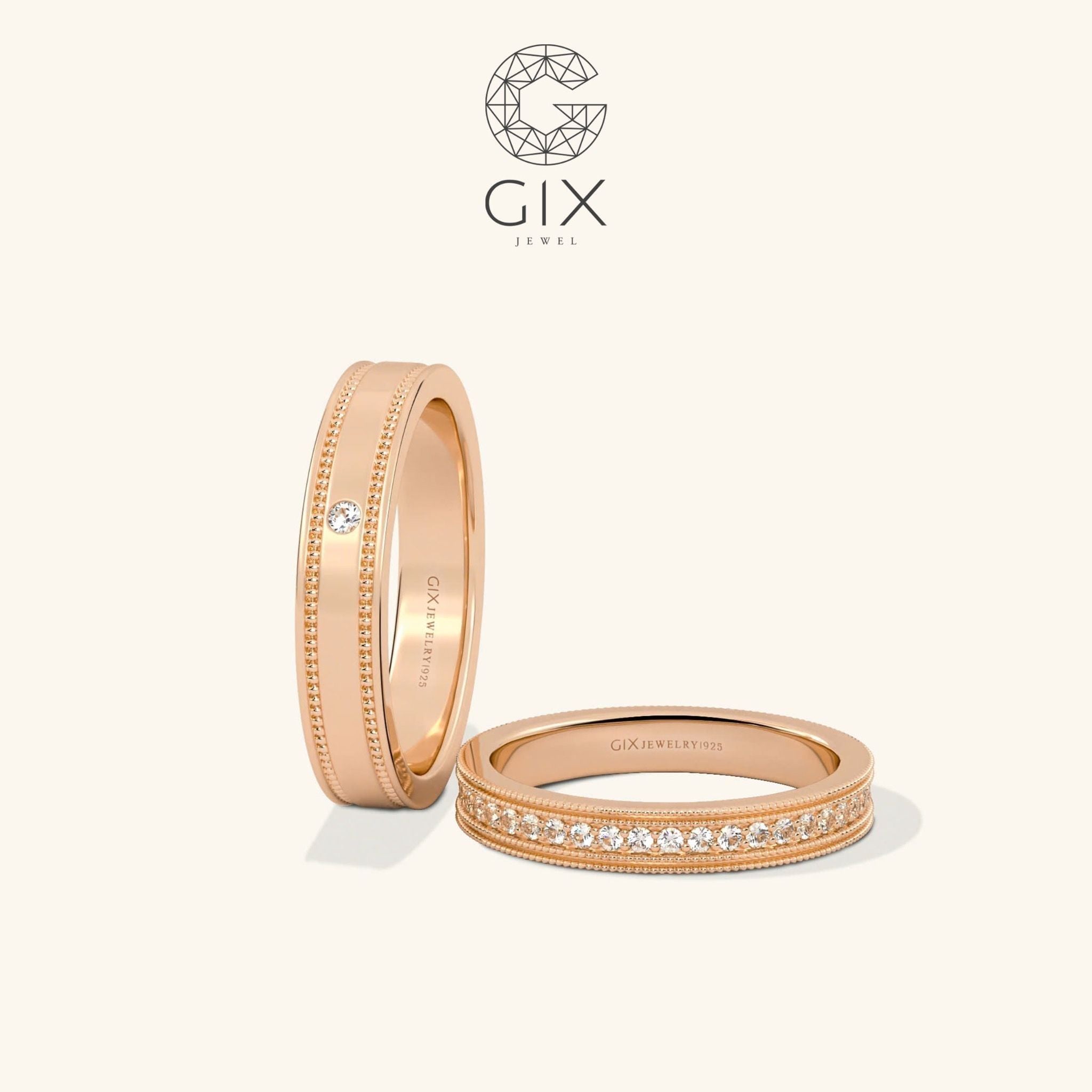  Nhẫn cưới vàng 14k đơn giản đẹp khắc chữ theo yêu cầu Gix - GCR25050097 