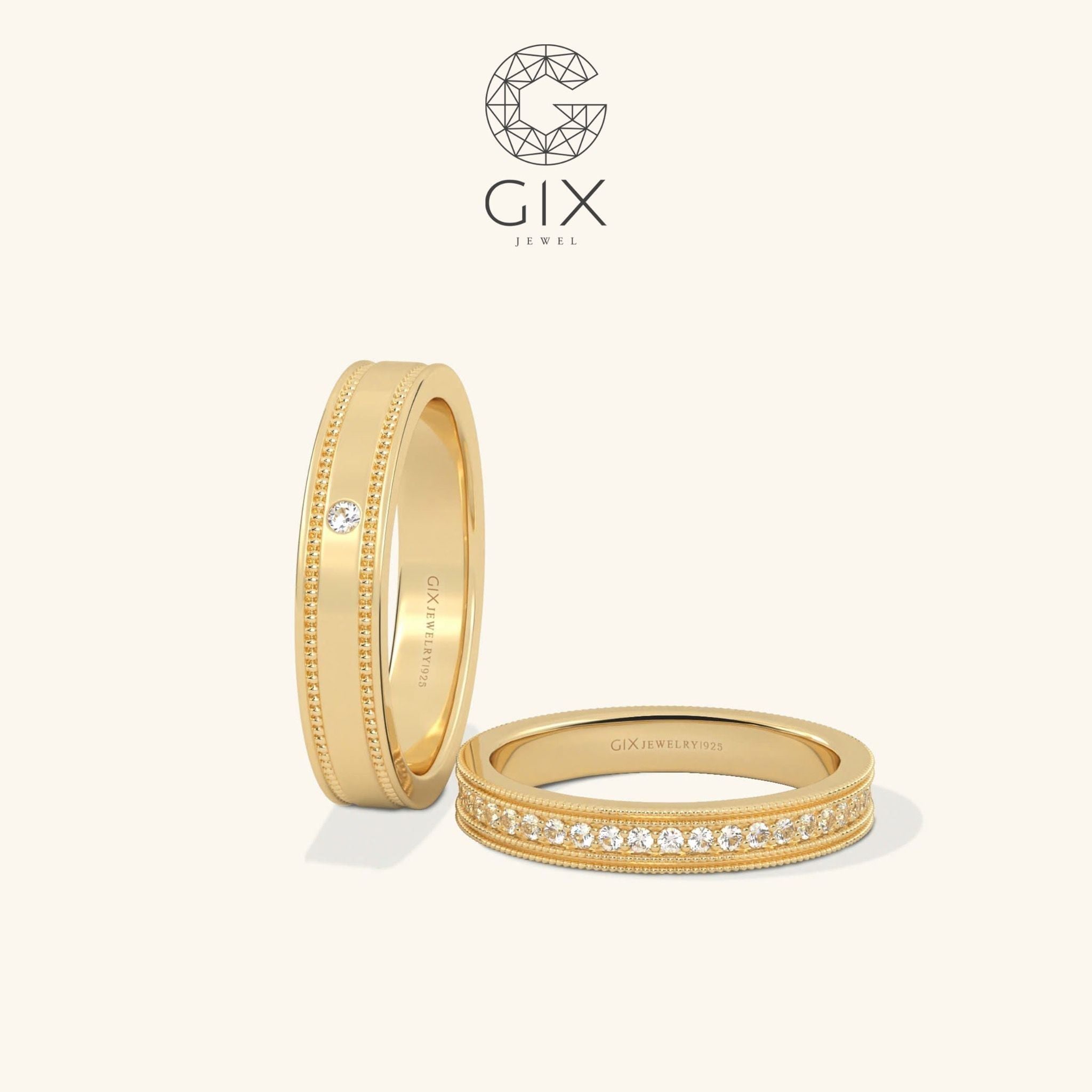  Nhẫn cưới vàng 14k đơn giản đẹp khắc chữ theo yêu cầu Gix - GCR25050097 