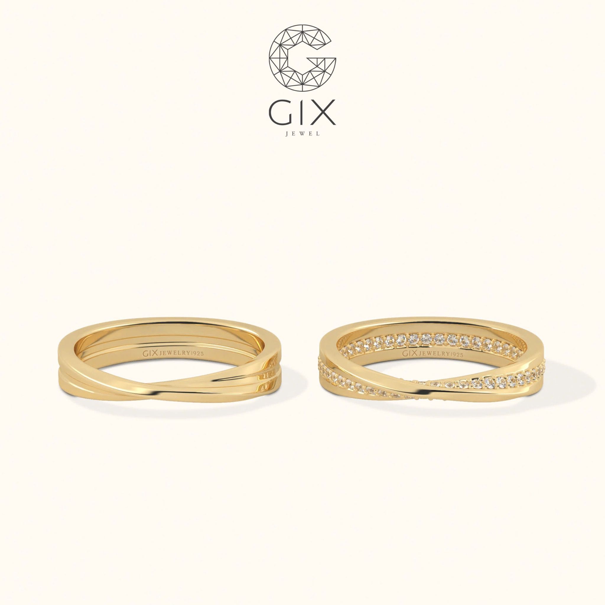  Nhẫn cưới Mobius vô cực vàng 18K đính kim cương Gix Jewel - GCR25050093 
