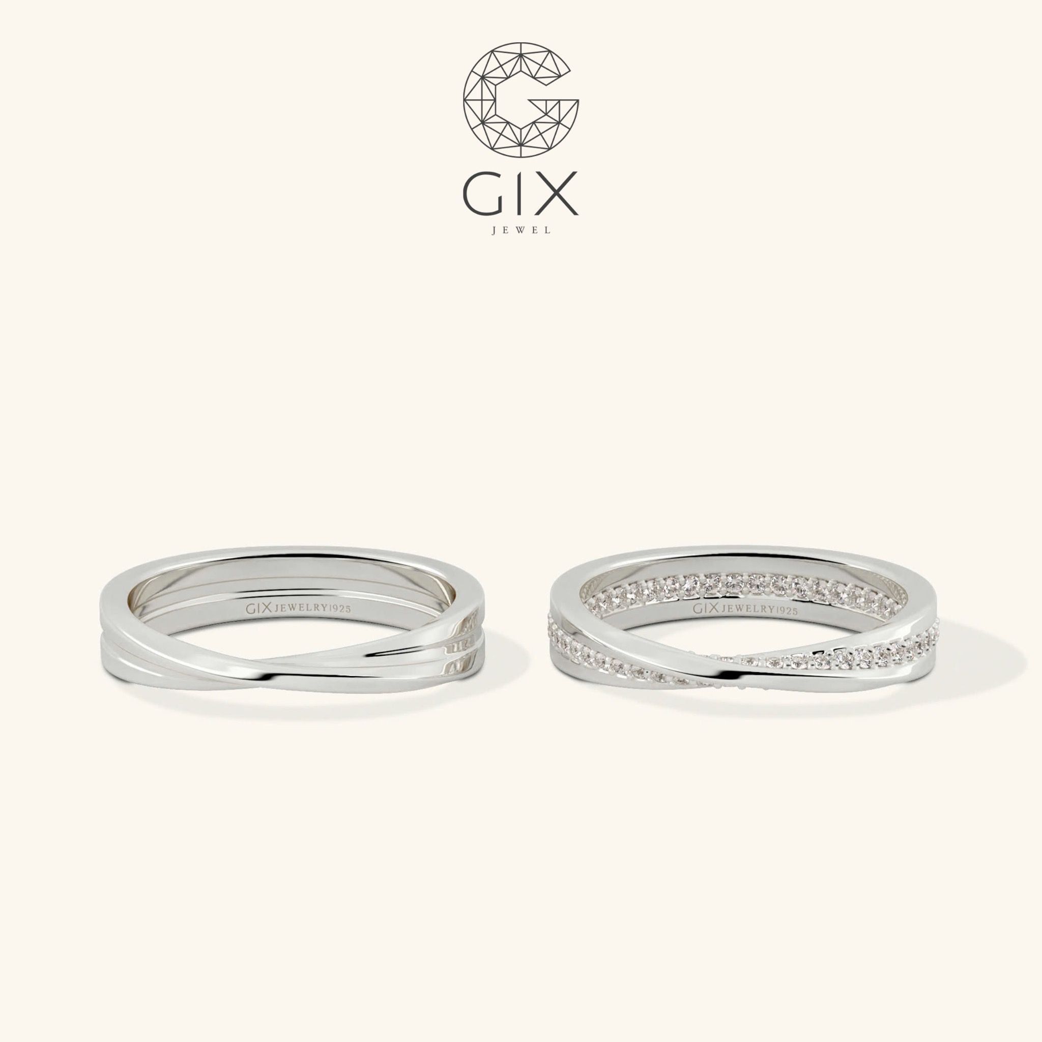  Nhẫn cưới vô cực Mobius vàng 610 đính kim cương Gix Jewel - GCR25050093 