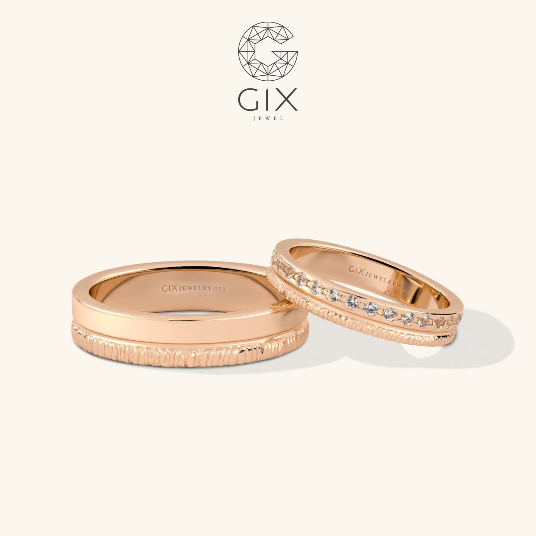  Nhẫn cưới vàng 18k bản to đẹp khắc hoa văn Gix Jewel - GCR25050095 
