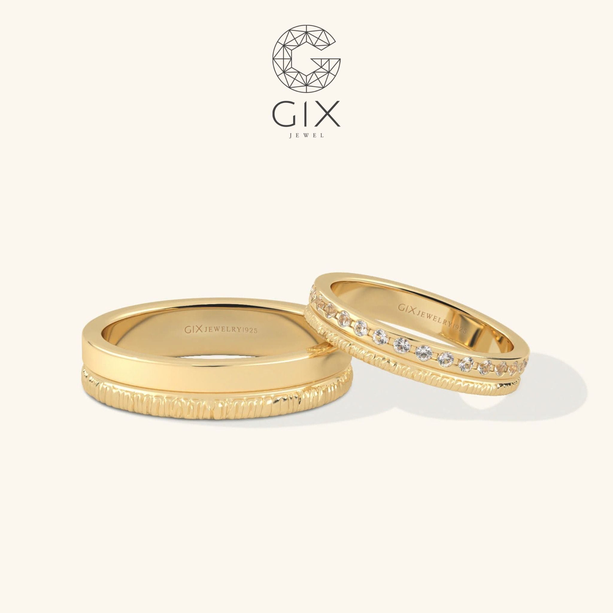  Nhẫn cưới vàng 14k bản to đẹp khắc hoa văn Gix Jewel - GCR25050095 