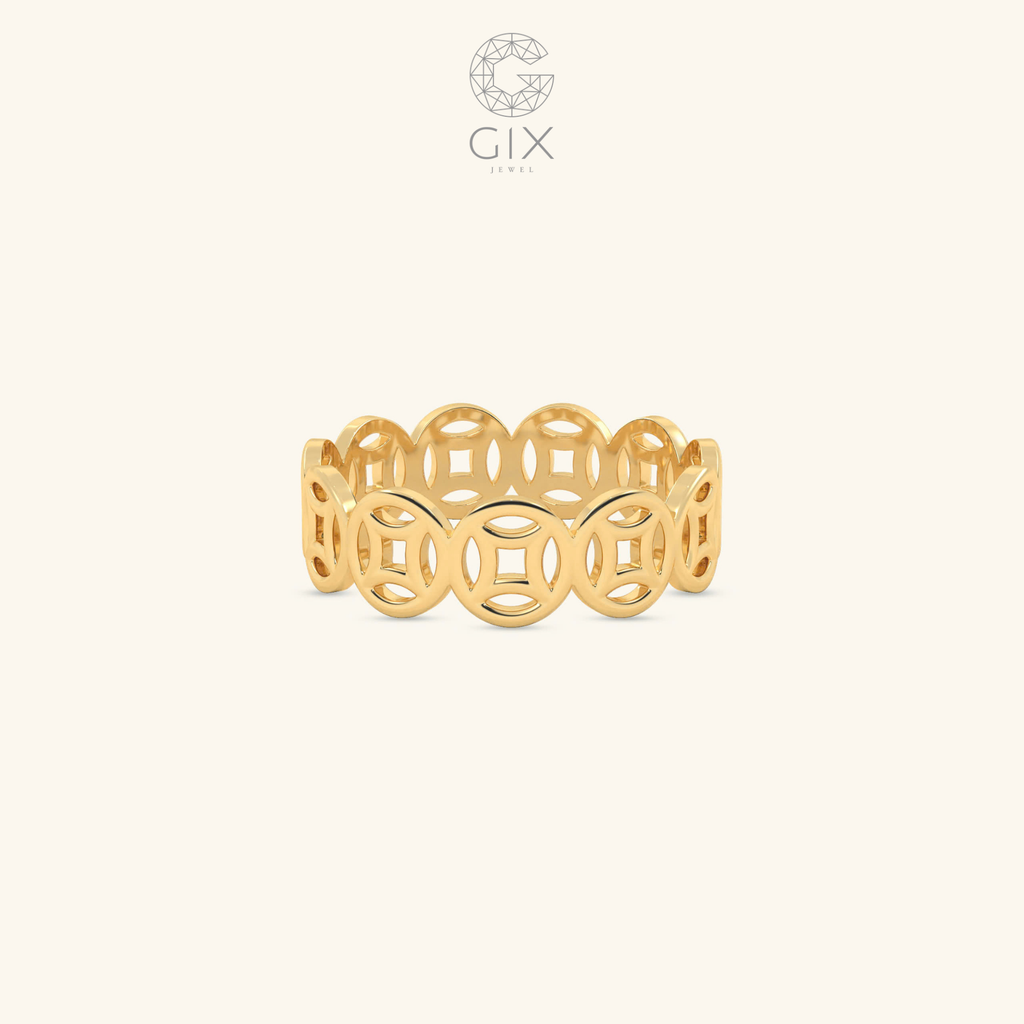  Nhẫn kim tiền nữ bản to dày 6mm bạc & vàng 18k đẹp | Gix Jewel 