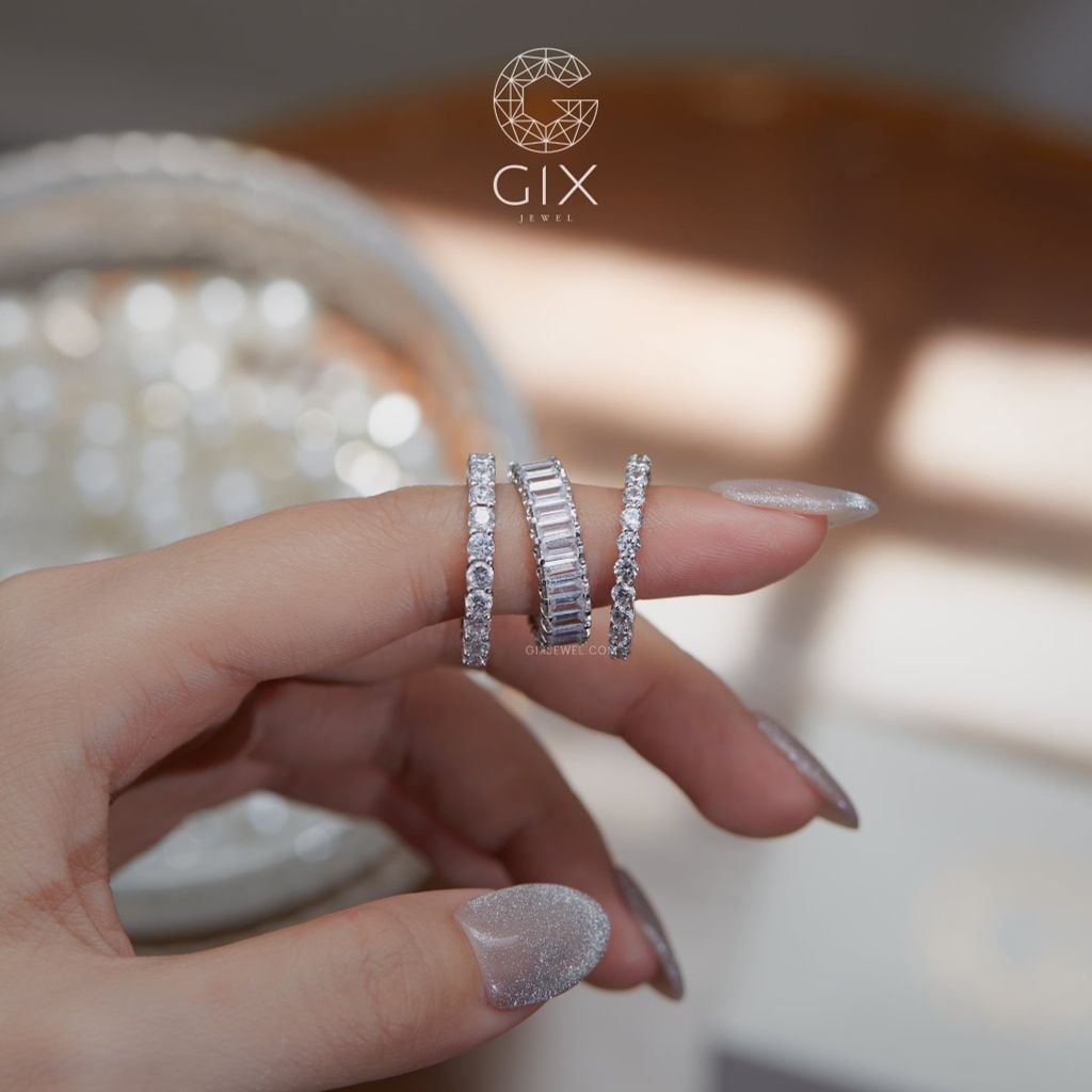  [CÓ SẴN] Nhẫn vàng trắng 14k đính đá baguette - ni 9 