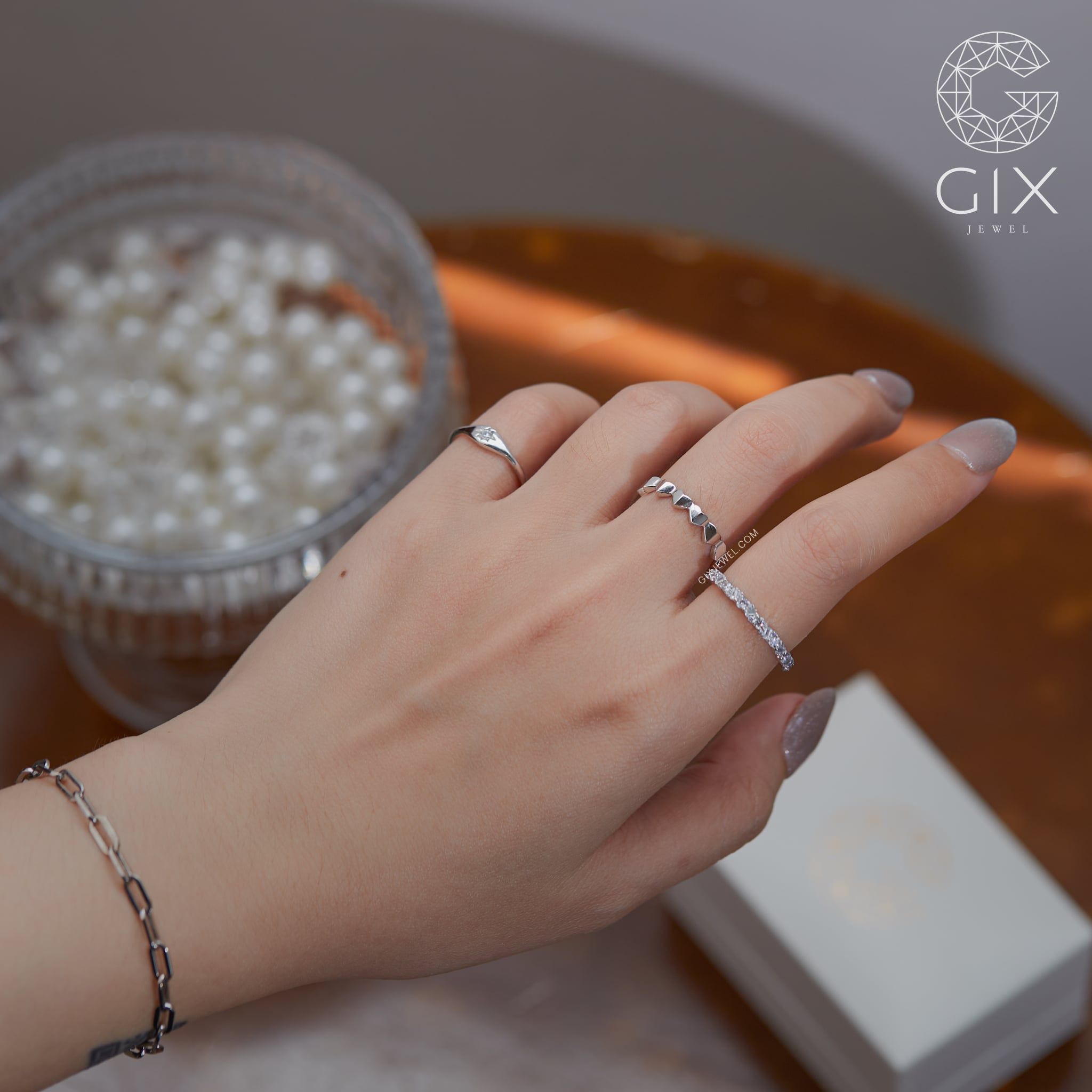  [CÓ SẴN] Nhẫn vàng trắng 14k tim gập full vòng - size 12.5 