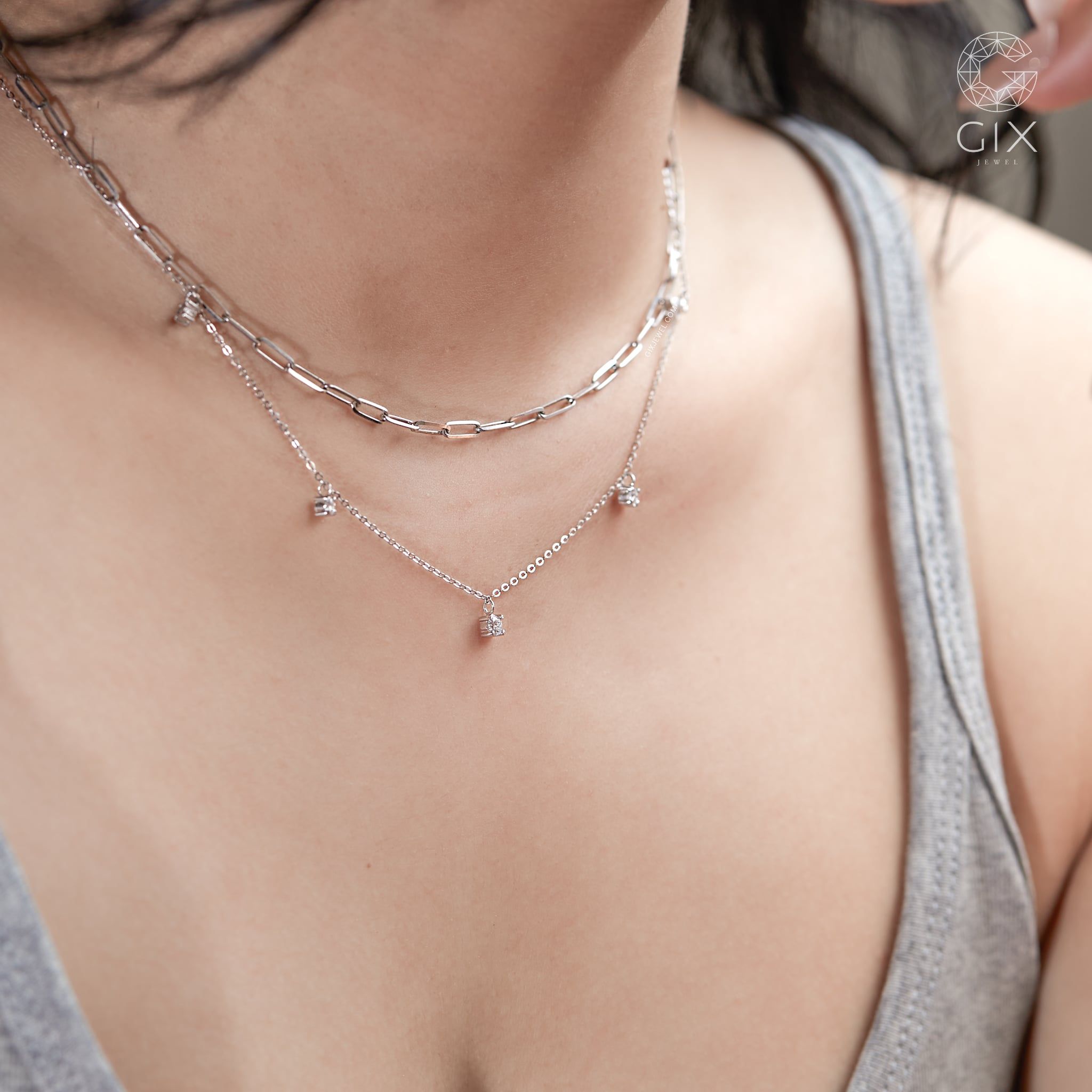  [CÓ SẴN] Dây chuyền kim cương tấm vàng trắng 18k | Gix Jewel 