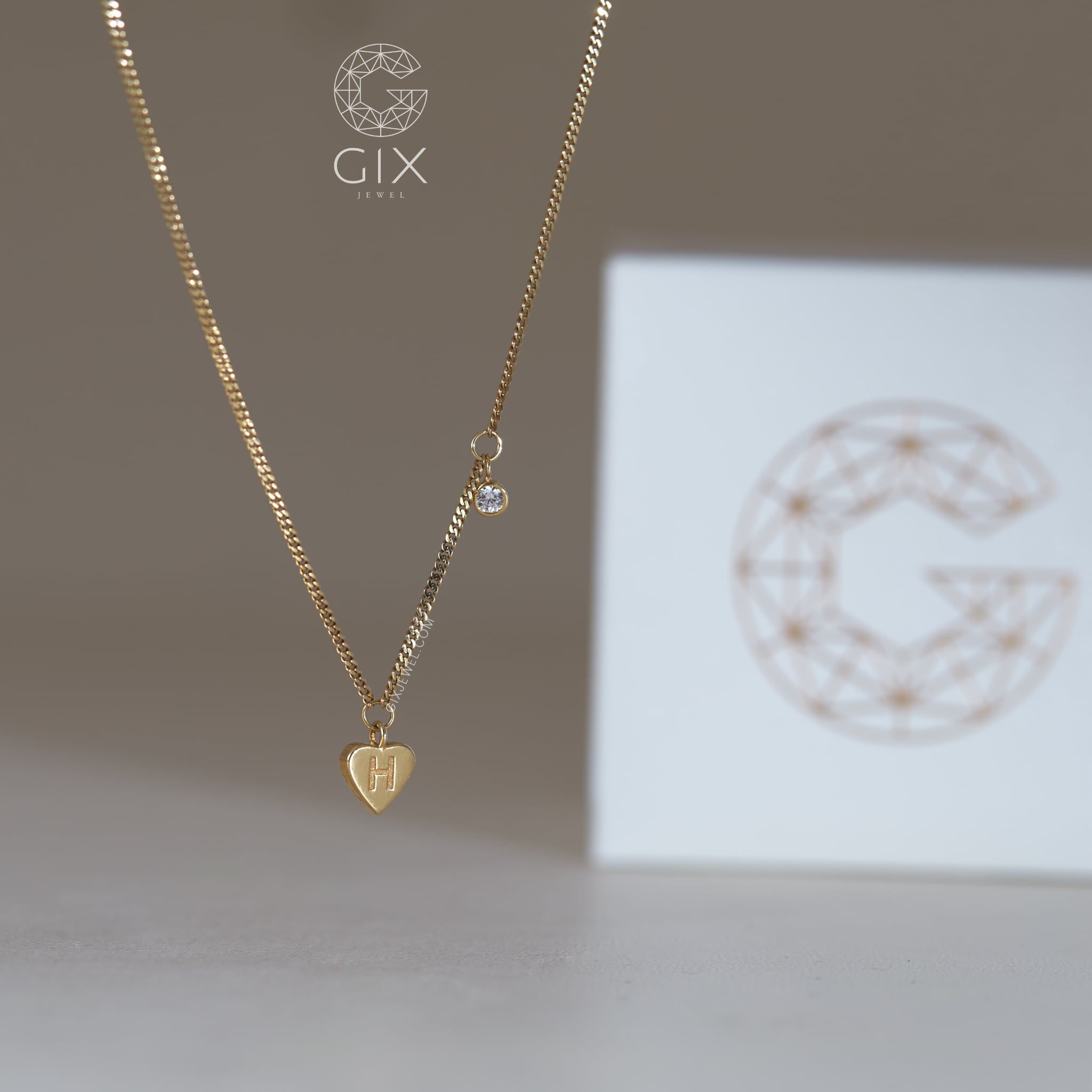  [CÓ SẴN] Dây chuyền khoen lật vàng 14k mặt trái tim | Gix Jewel 