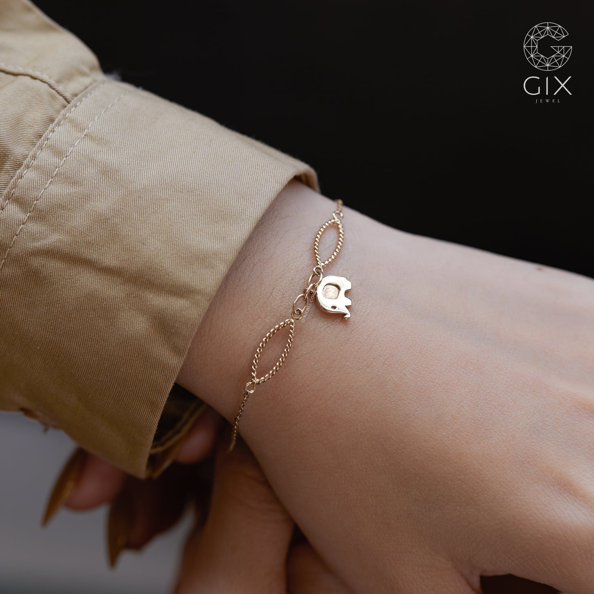  [CÓ SẴN] Lắc chân đính charm voi vàng hồng 18k - 23.5cm 