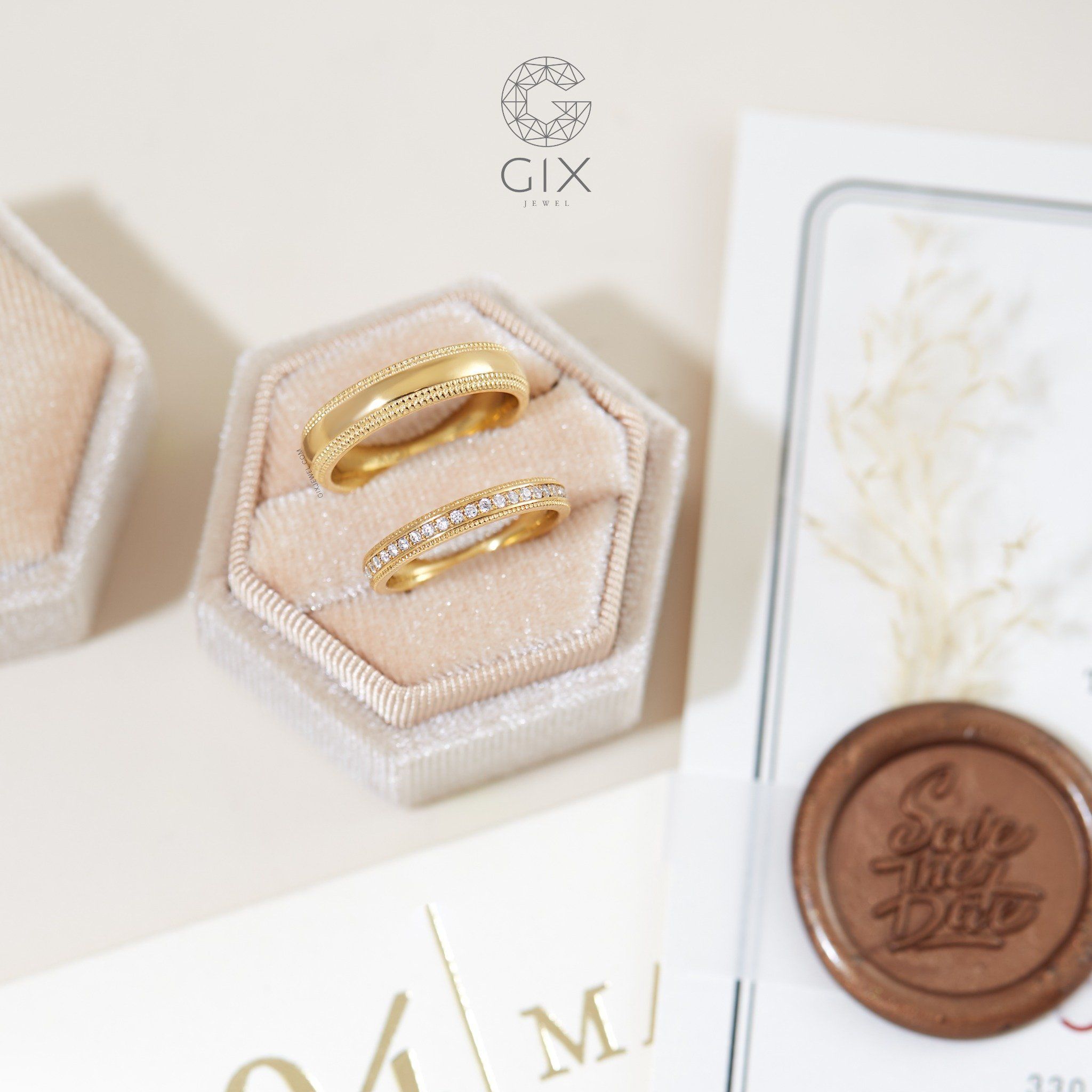  Nhẫn cưới vàng 14k đẹp đính kim cương tấm Gix - GCR25050094 