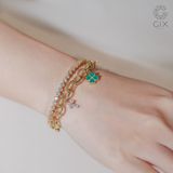  Lắc tay cỏ 4 lá mắc xích vuông vàng nữ 18k bạc 925 Gix Jewel mix charm thánh giá 