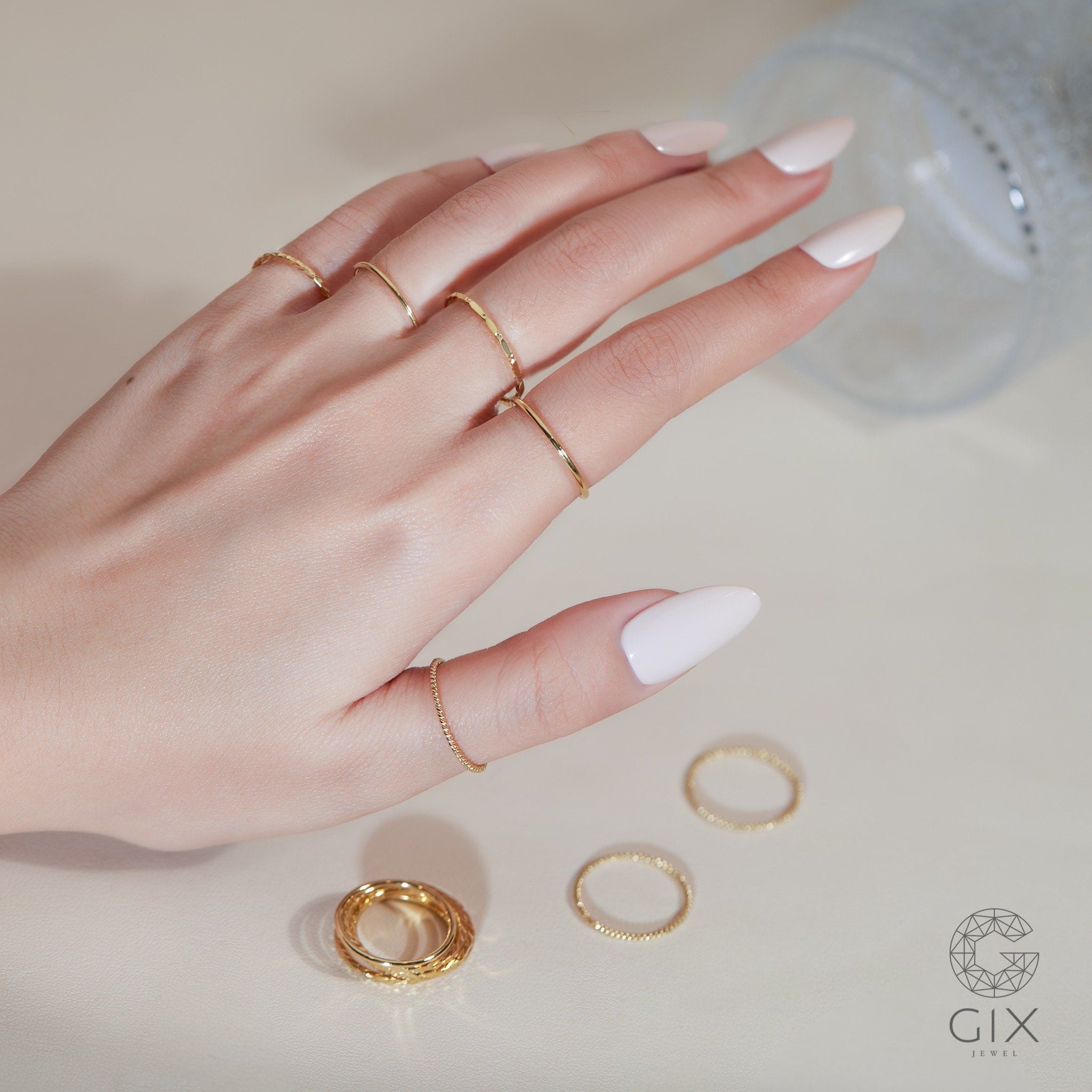  Nhẫn bạc trơn nữ s925 vàng 18k vát mỏng đeo ngón trỏ cá tính Gix Jewel 