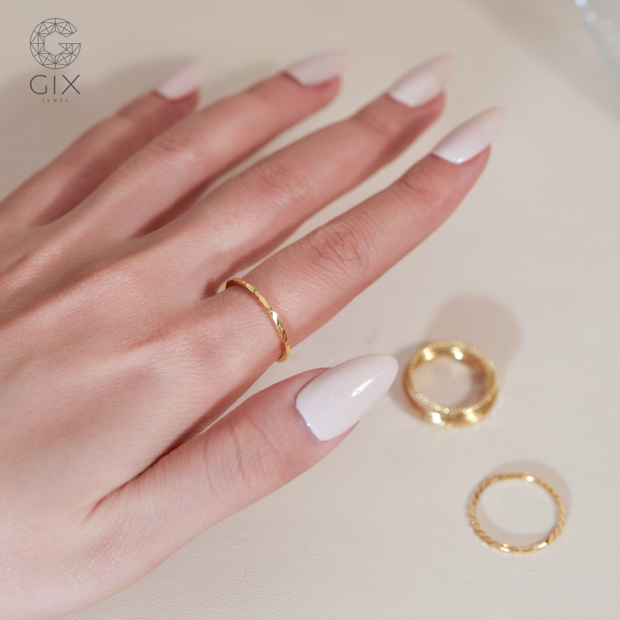  Nhẫn bạc trơn nữ s925 vàng 18k vát mỏng đeo ngón trỏ cá tính Gix Jewel 
