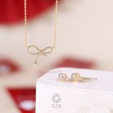  Dây chuyền vàng nữ đẹp vàng hồng 18k sợi chữ cong hình nơ xinh đính đá Gix 