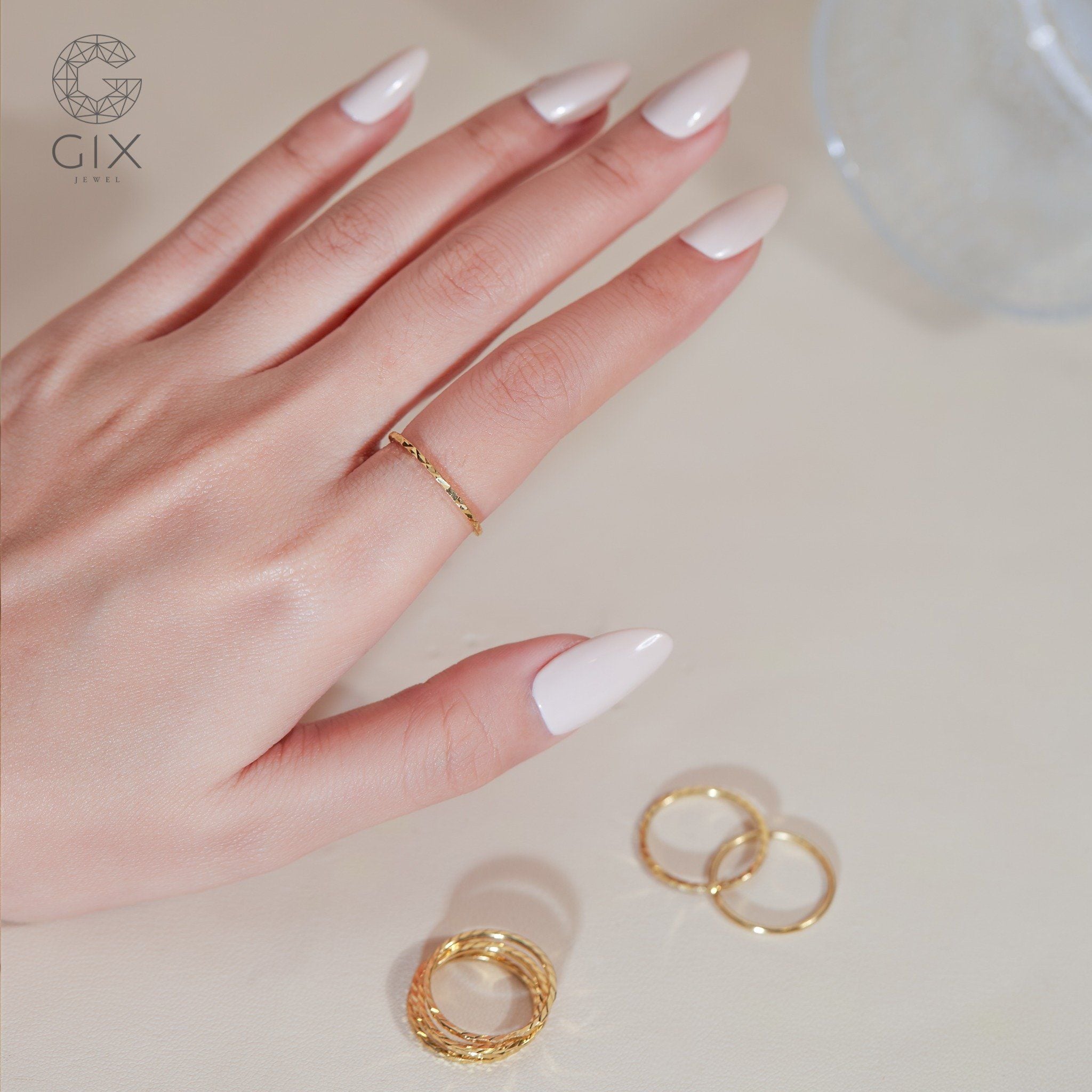  Nhẫn bạc 925 nữ đơn giản đẹp chạm hoạ tiết dọc tinh tế Gix Jewel 