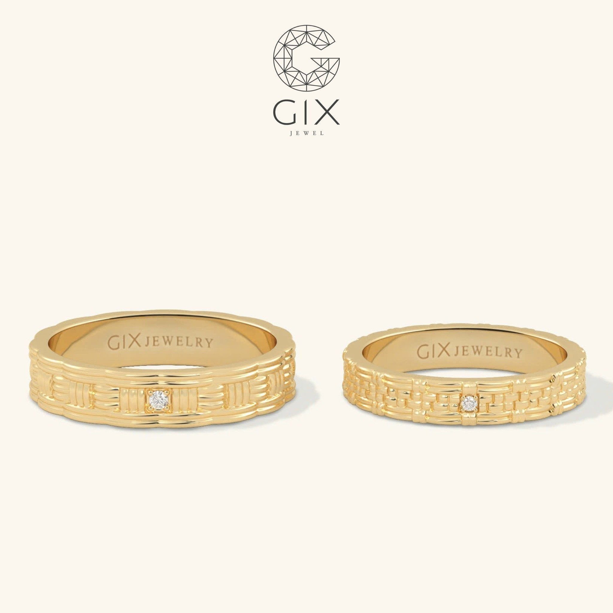  Nhẫn cưới vàng 14k đẹp bản to đính đá cao cấp Gix - GCR25050110 