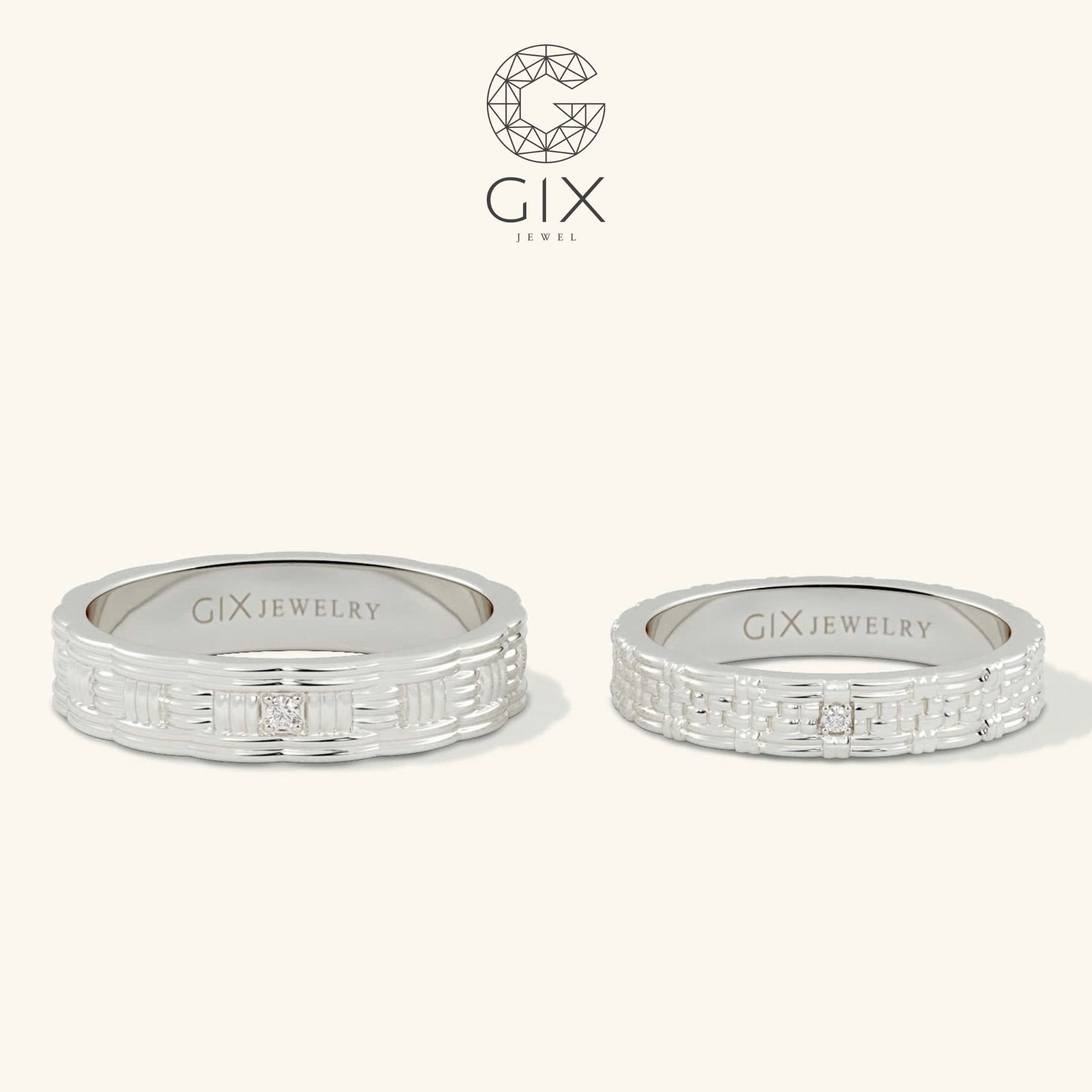  Nhẫn cưới vàng 14k đẹp bản to đính đá cao cấp Gix - GCR25050110 