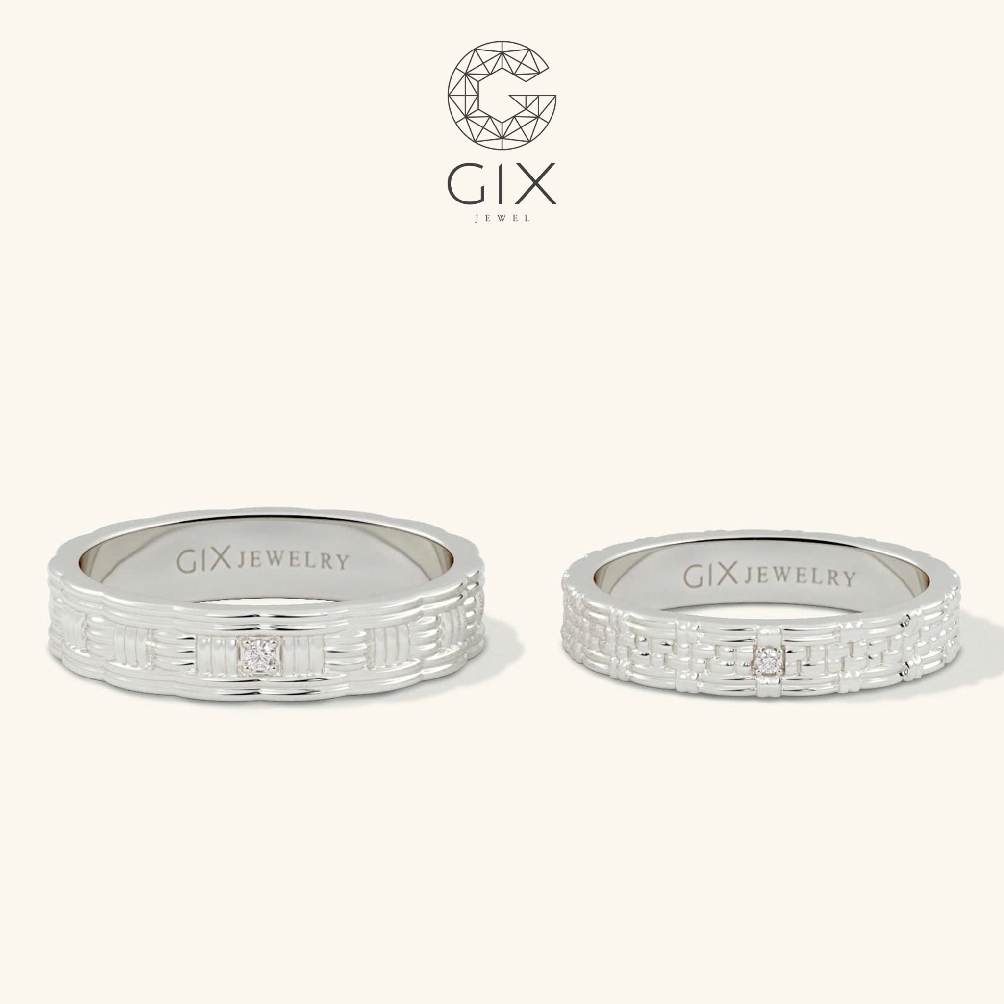  Nhẫn cưới vàng 610 đẹp bản to đính đá cao cấp Gix - GCR25050110 