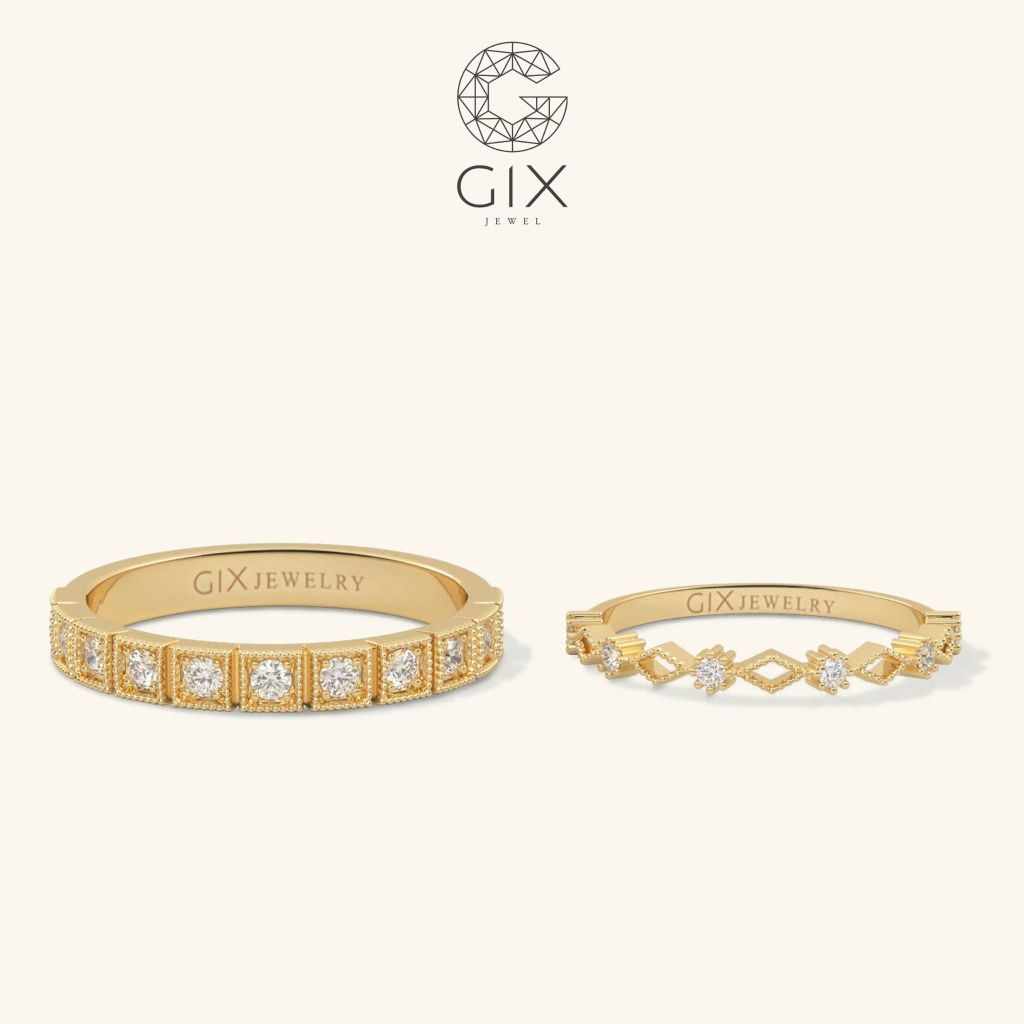 Nhẫn cưới Eternity vàng 14k đính kim cương tấm Gix - GCR25050026