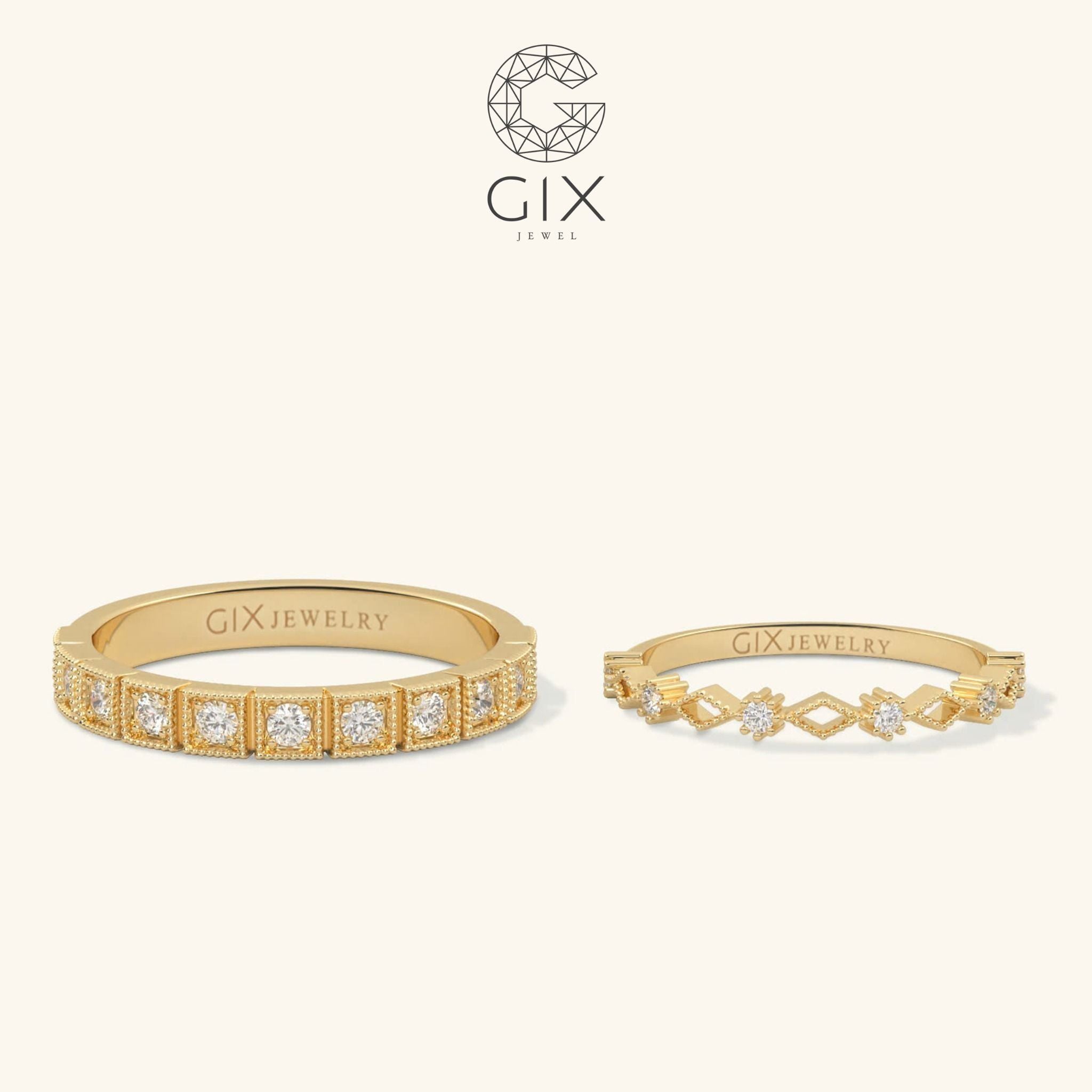  Nhẫn cưới Eternity vàng 14k đính kim cương tấm Gix - GCR25050026 