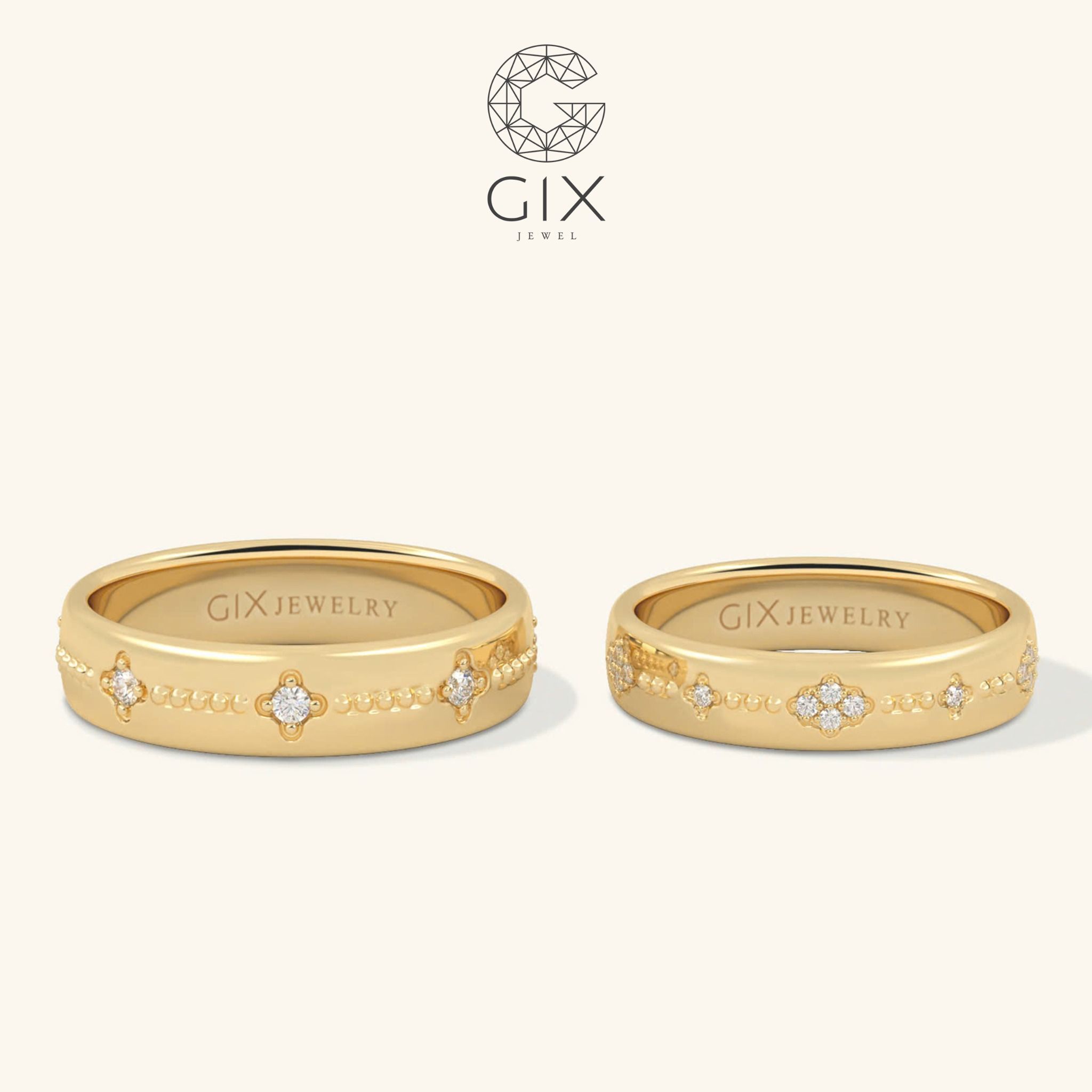  Nhẫn cưới vàng 14k hoa văn đẹp đính kim cương Gix - GCR25050112 