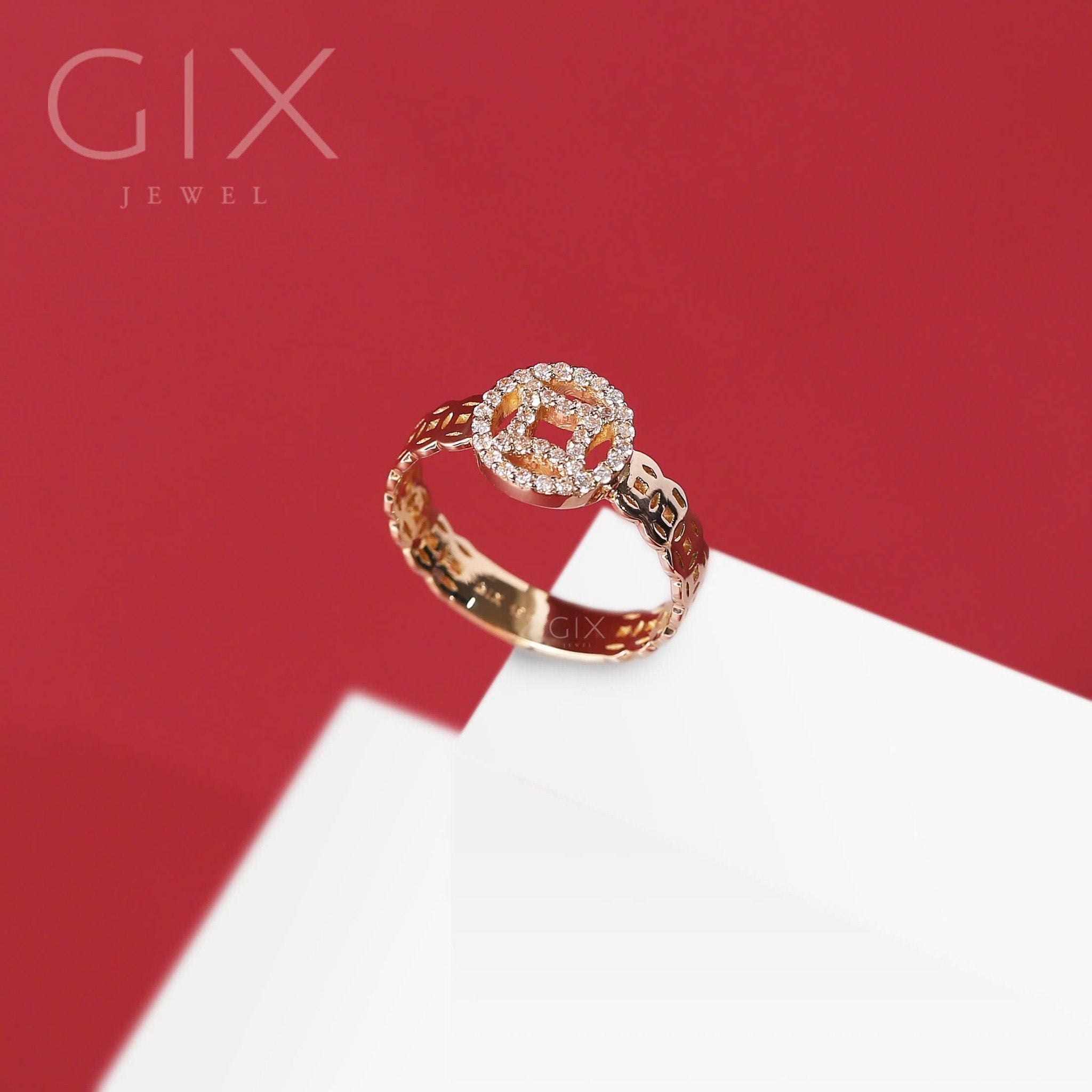  Nhẫn vàng kim tiền nữ đính đá cao cấp | Gix Jewel 