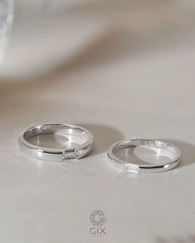  Nhẫn cưới bạc vàng 18k đơn giản sang trọng đính kim cương nhân tạo Gix Jewel 