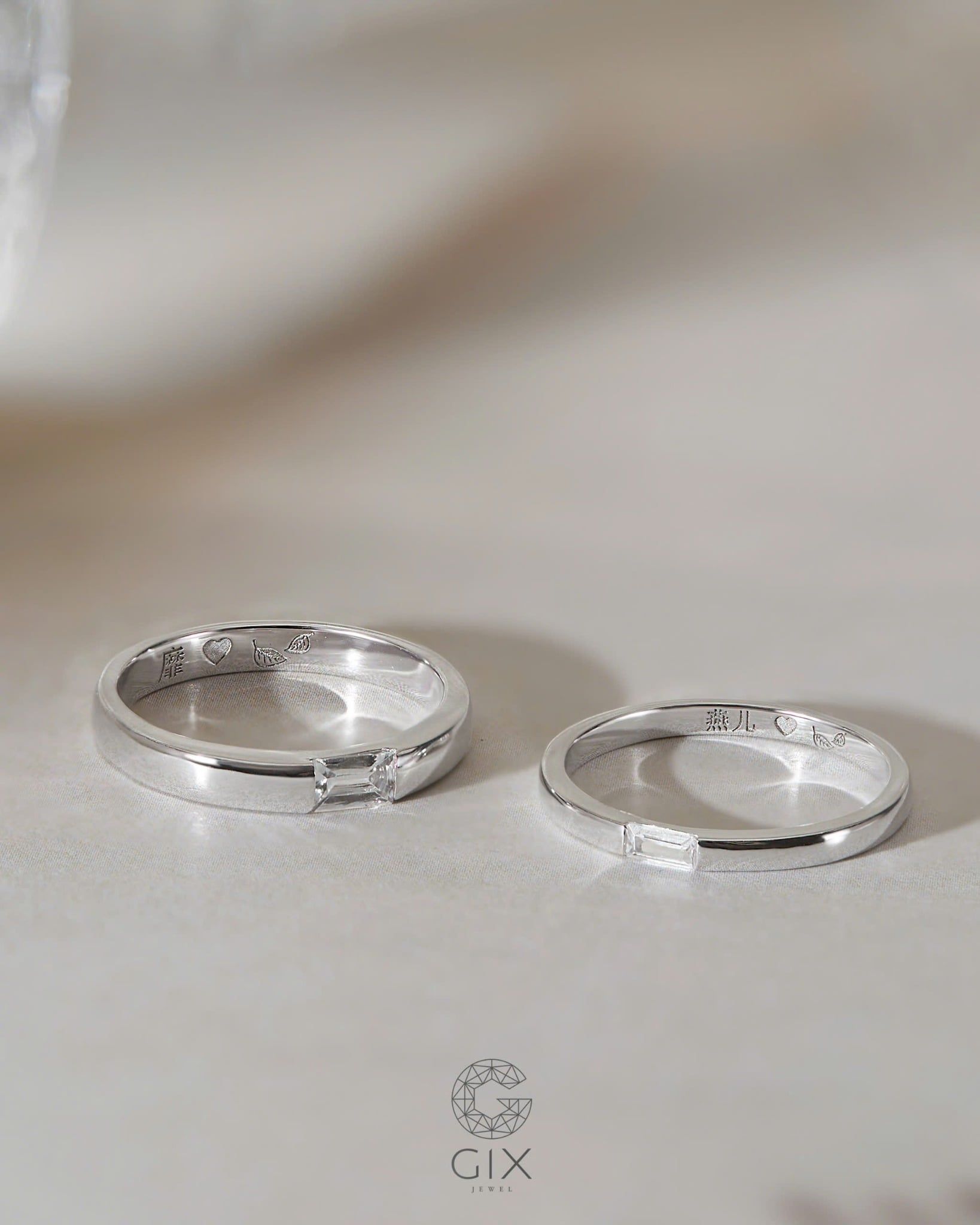  Nhẫn cưới bạc vàng 18k đơn giản sang trọng đính kim cương nhân tạo Gix Jewel 