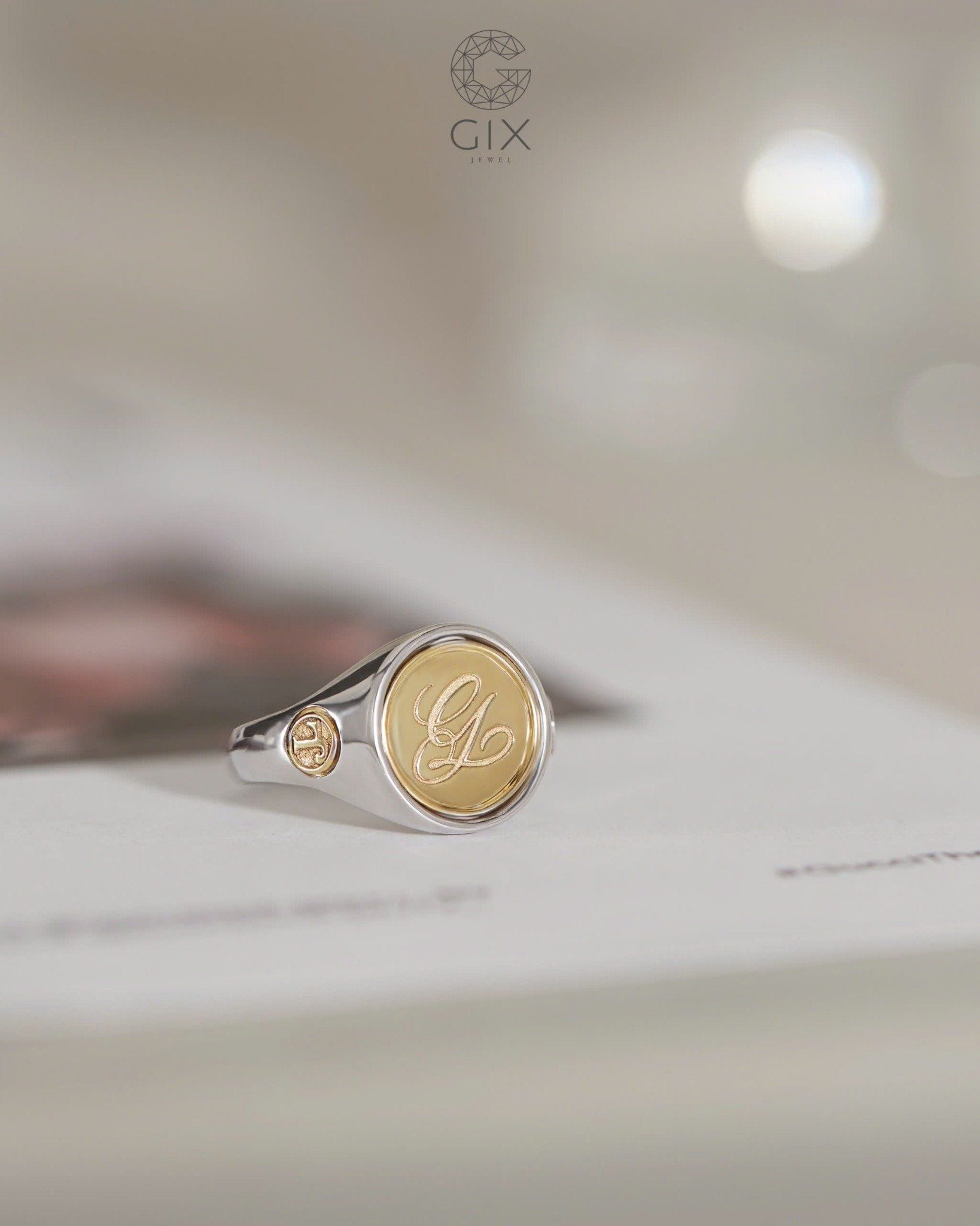  Nhẫn signet nam vàng 18k & bạc đẹp mặt xoay khắc kí tự | Gix Jewel 