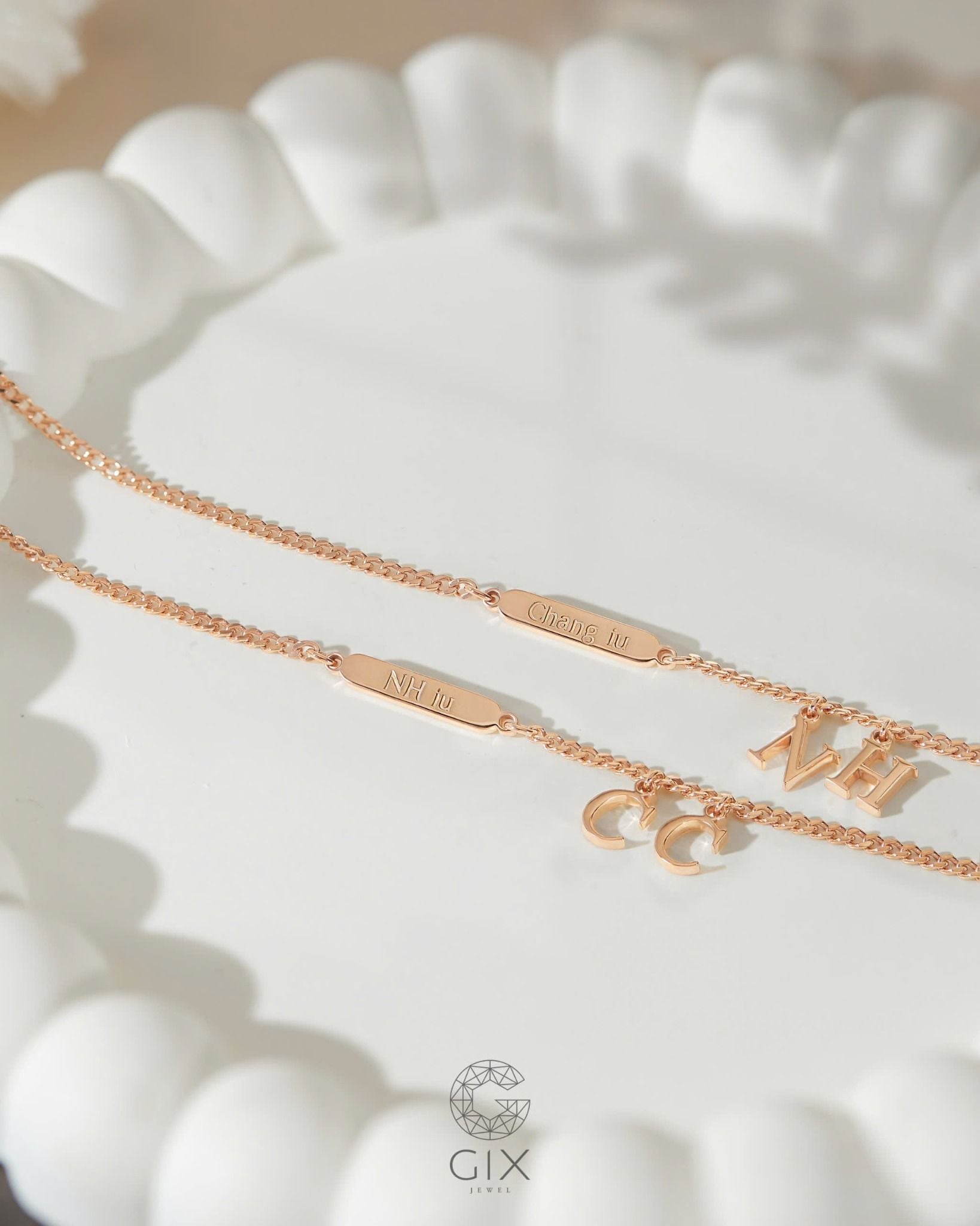  Vòng tay đôi nam nữ bạc & vàng đẹp sợi khoen lật khắc tên gắn chữ | Gix Jewel 