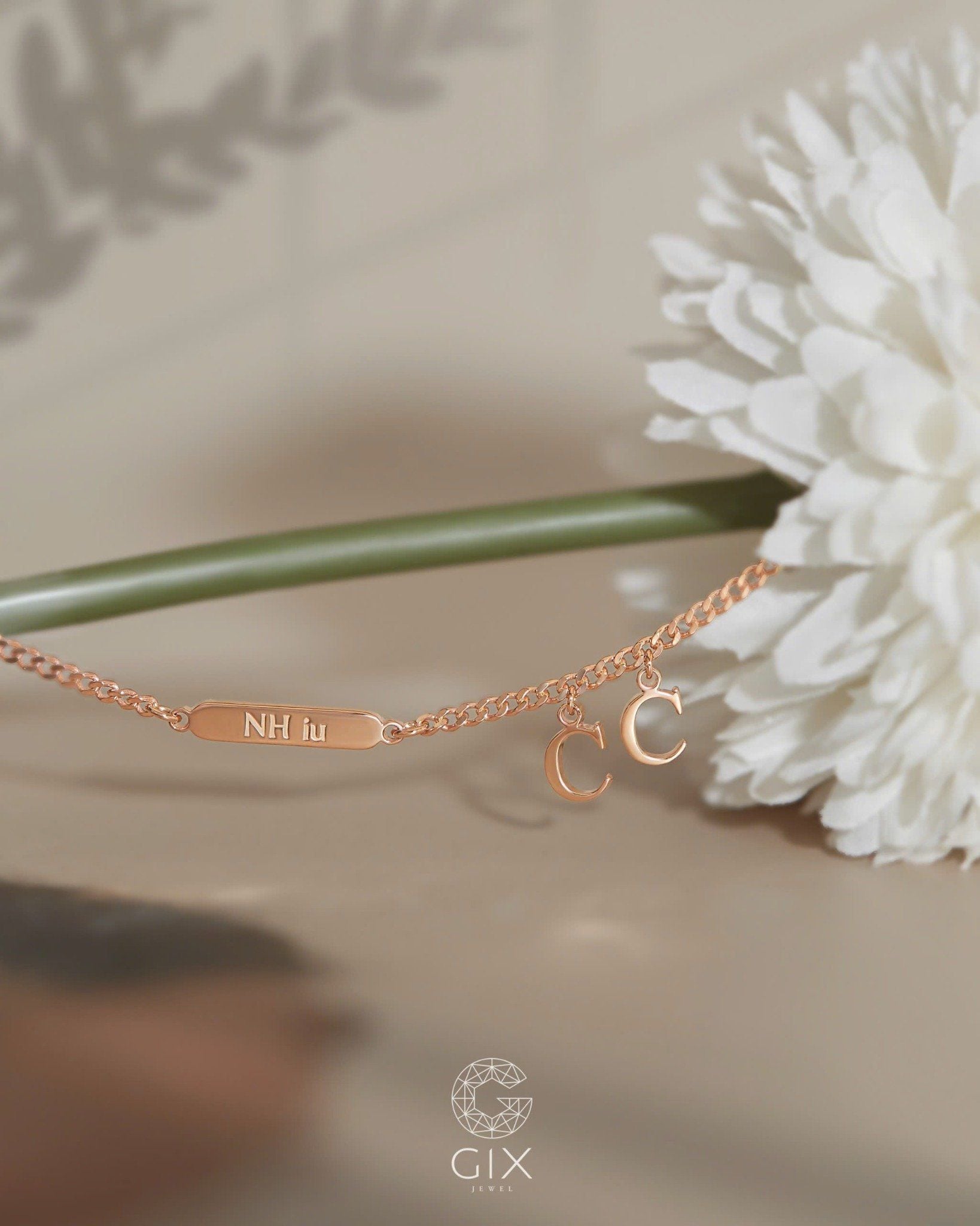  Vòng tay đôi nam nữ bạc & vàng đẹp sợi khoen lật khắc tên gắn chữ | Gix Jewel 