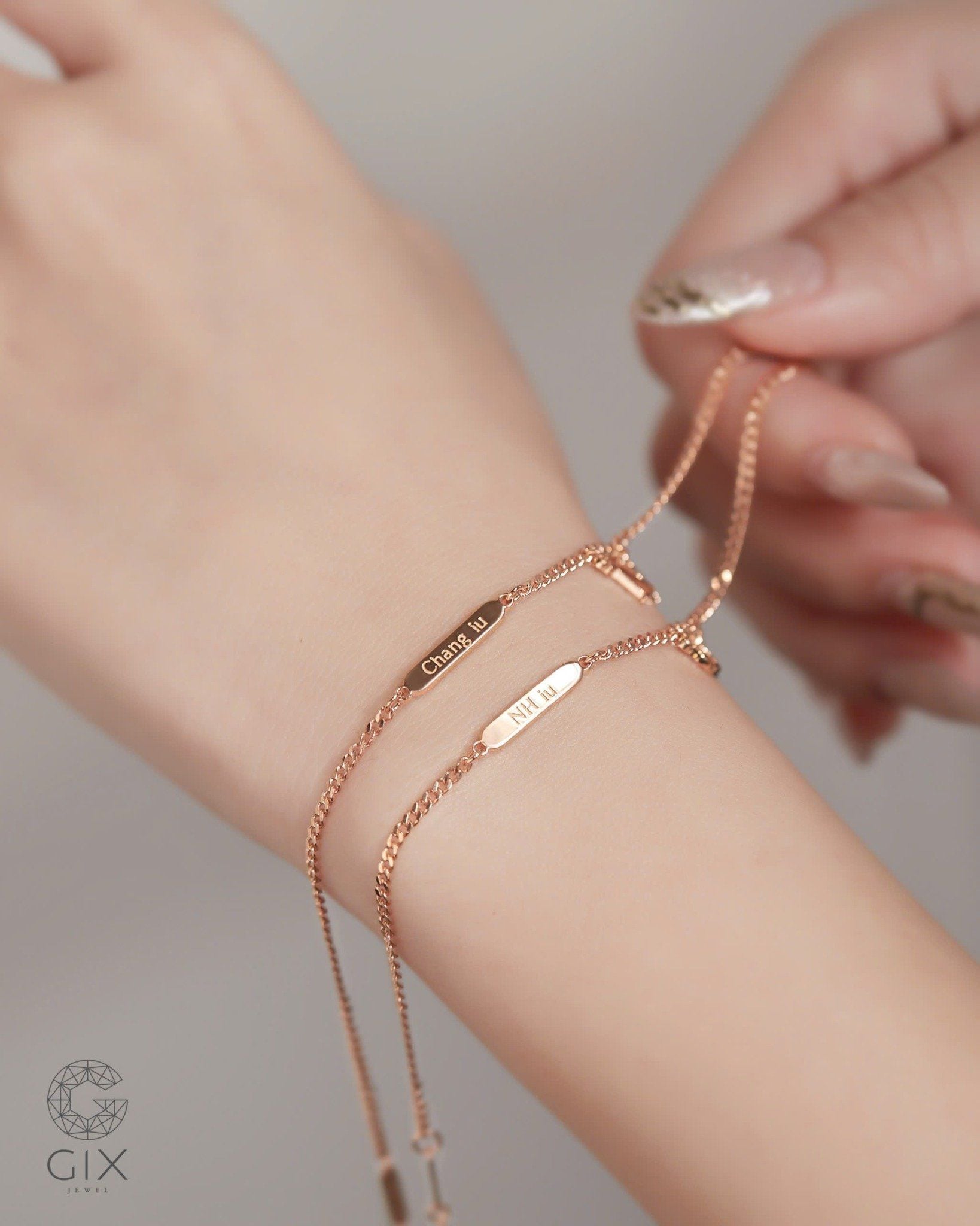  Vòng tay đôi nam nữ bạc & vàng đẹp sợi khoen lật khắc tên gắn chữ | Gix Jewel 