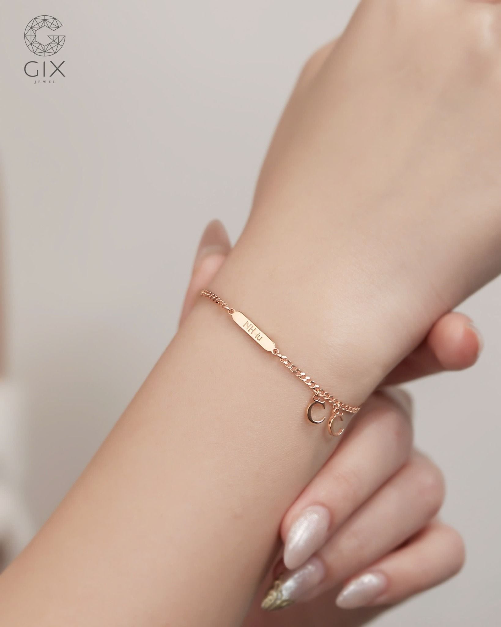 Vòng tay đôi nam nữ bạc & vàng đẹp sợi khoen lật khắc tên gắn chữ | Gix Jewel 