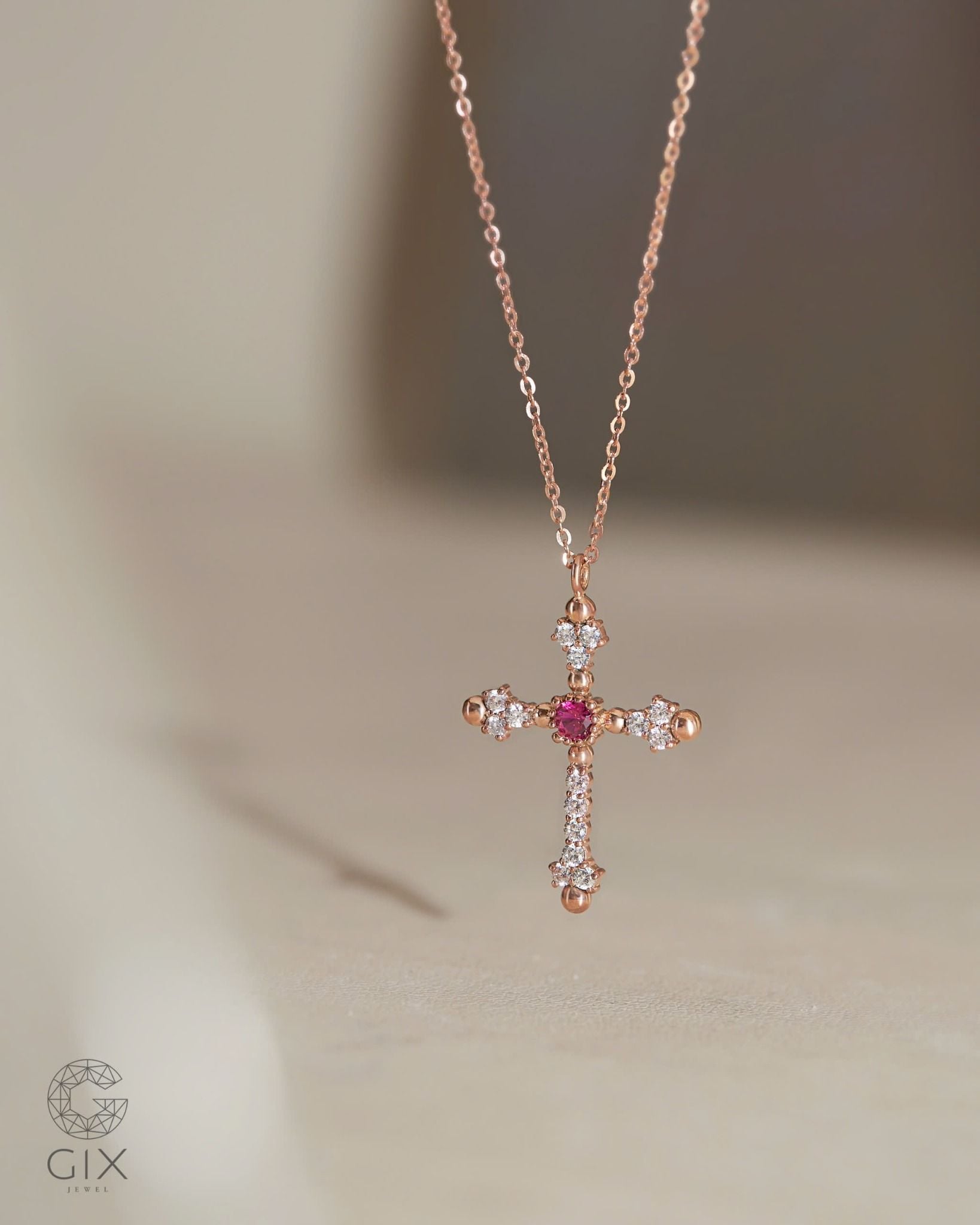  Vòng cổ chữ thập vàng 18k s925 sợi mỏng kiểu mới đính kim cương đẹp Gix 