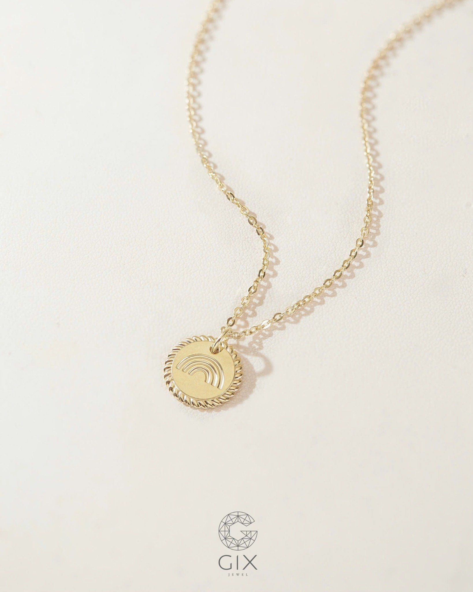  Dây chuyền vàng hình tròn đồng xu khắc cầu vòng - Eterna Rainbow | Gix Jewelry 