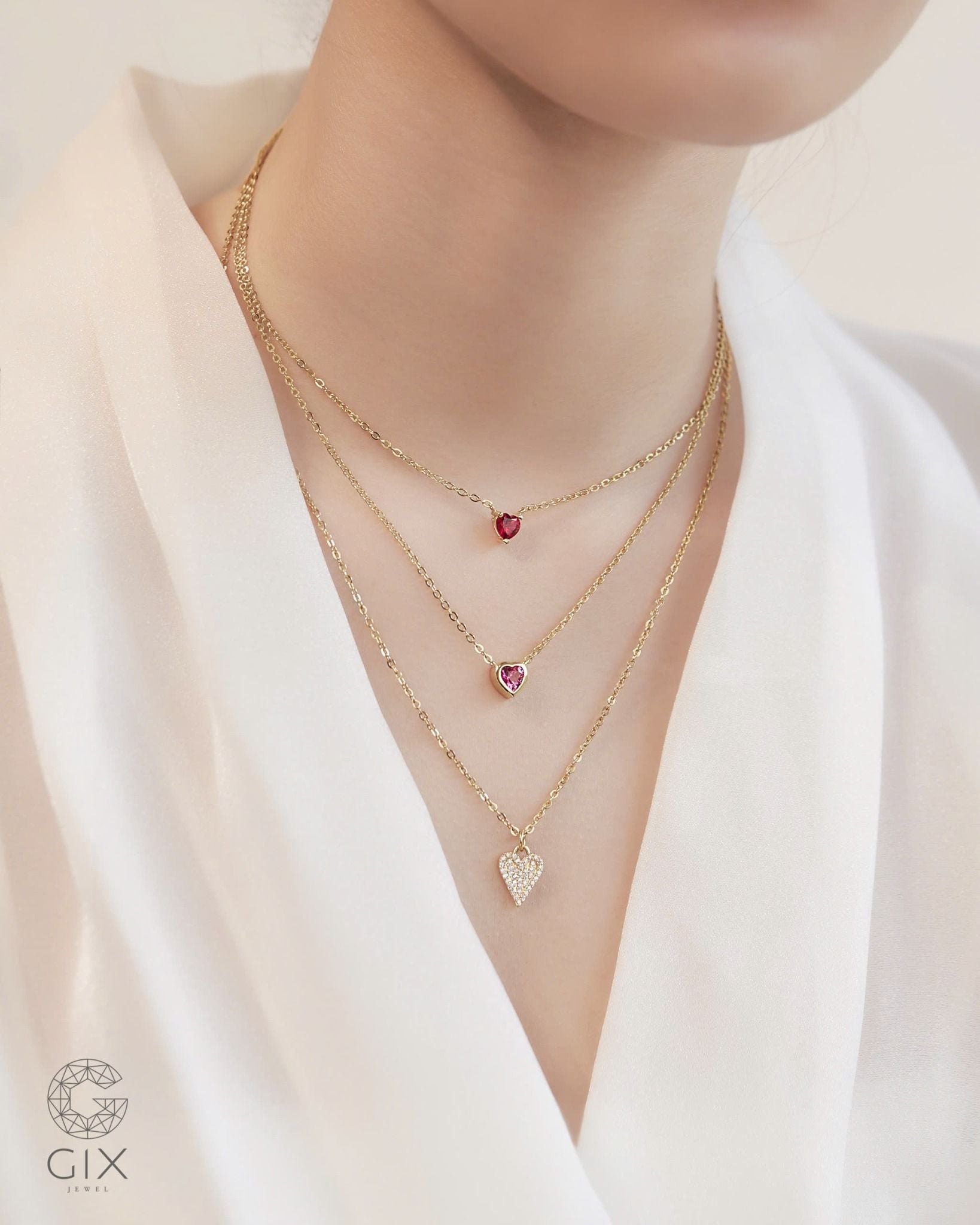  Dây chuyền trái tim kim cương vàng tây & bạc đẹp - Golden Promise | Gix Jewelry 