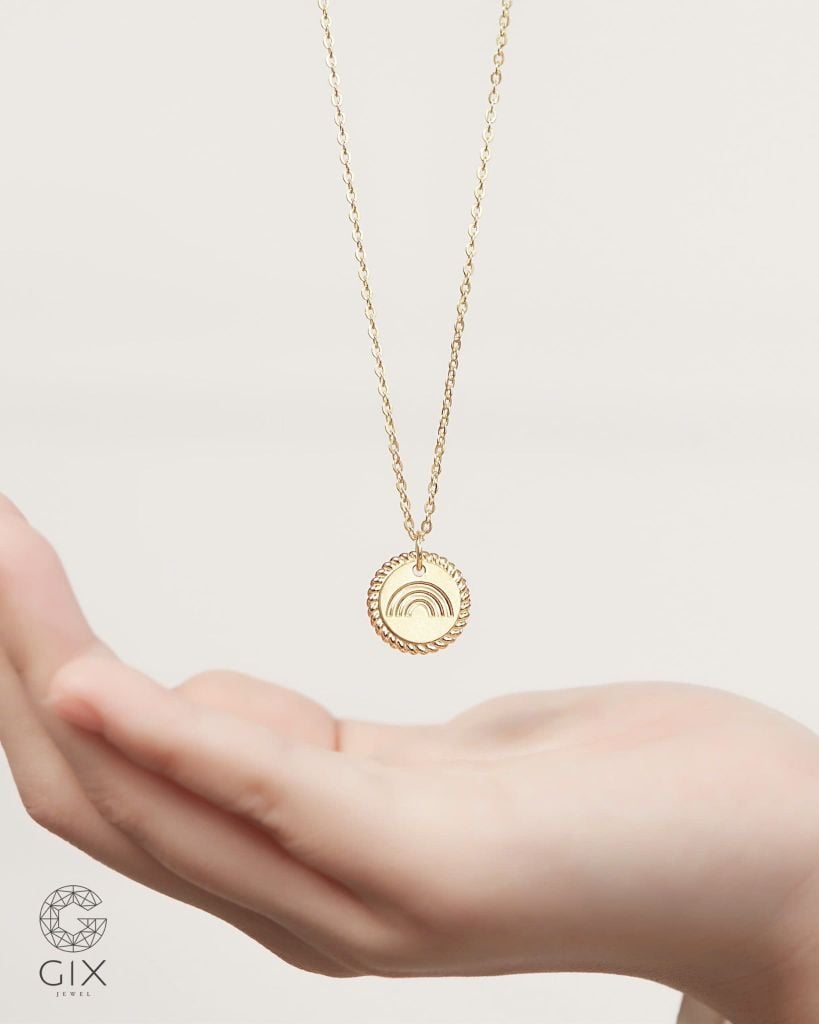  Dây chuyền vàng hình tròn đồng xu khắc cầu vòng - Eterna Rainbow | Gix Jewelry 