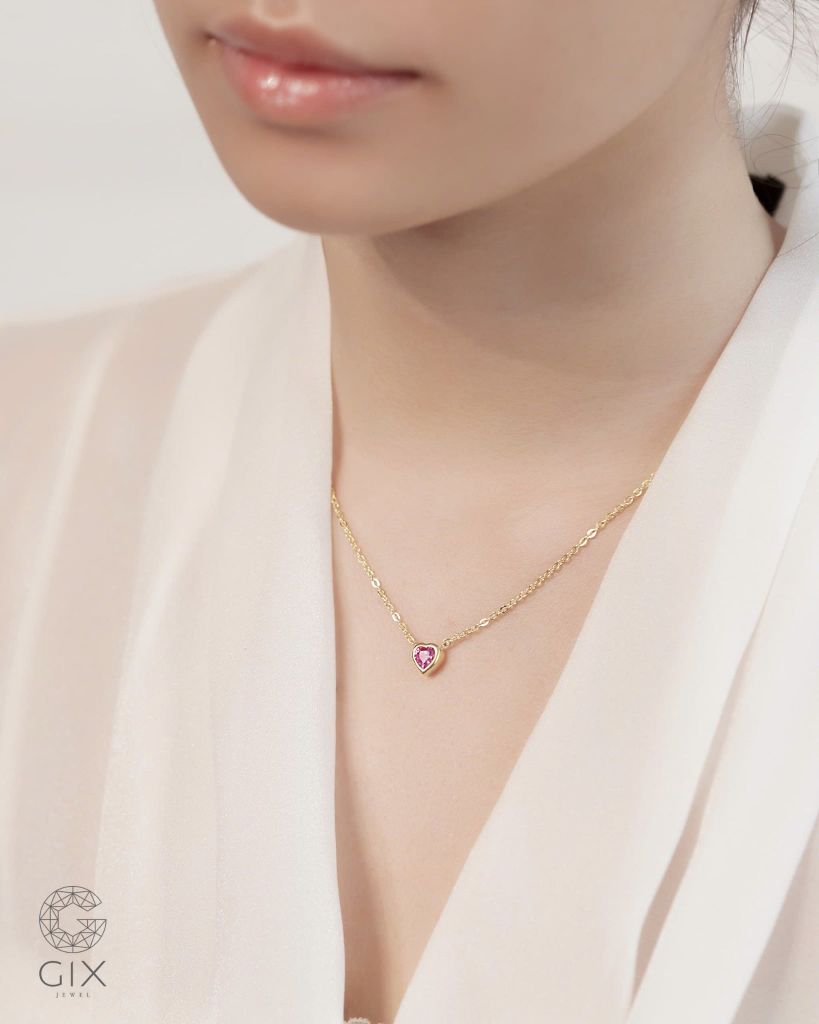  Dây chuyền đá trái tim đỏ hồng vàng tây & bạc đẹp - Rosé Amour | Gix Jewelry 