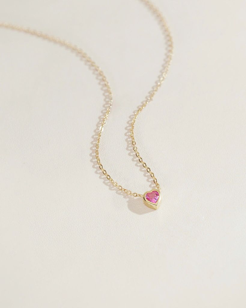  Dây chuyền đá trái tim đỏ hồng vàng tây & bạc đẹp - Rosé Amour | Gix Jewelry 